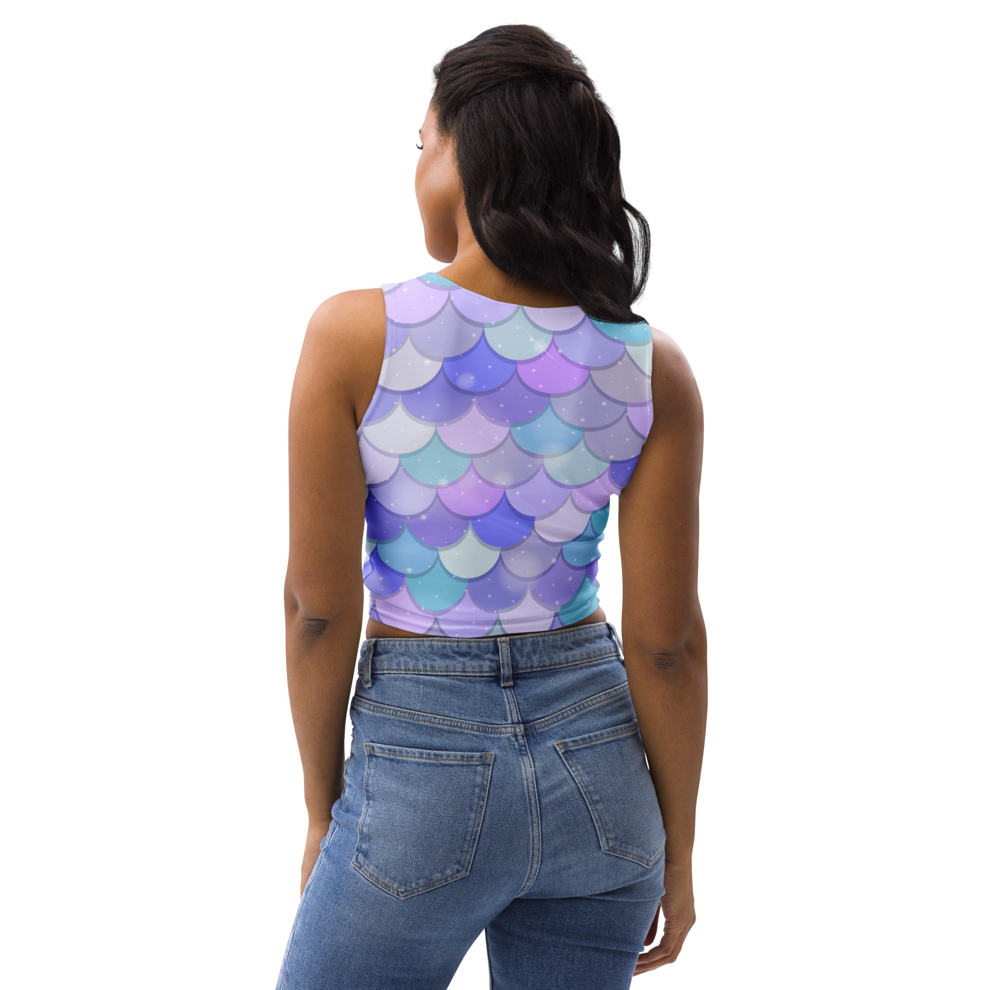 Women's Purple Mermaid Buttery Soft Crop Top- Quick-Drying UPF 50+ Stretch Top