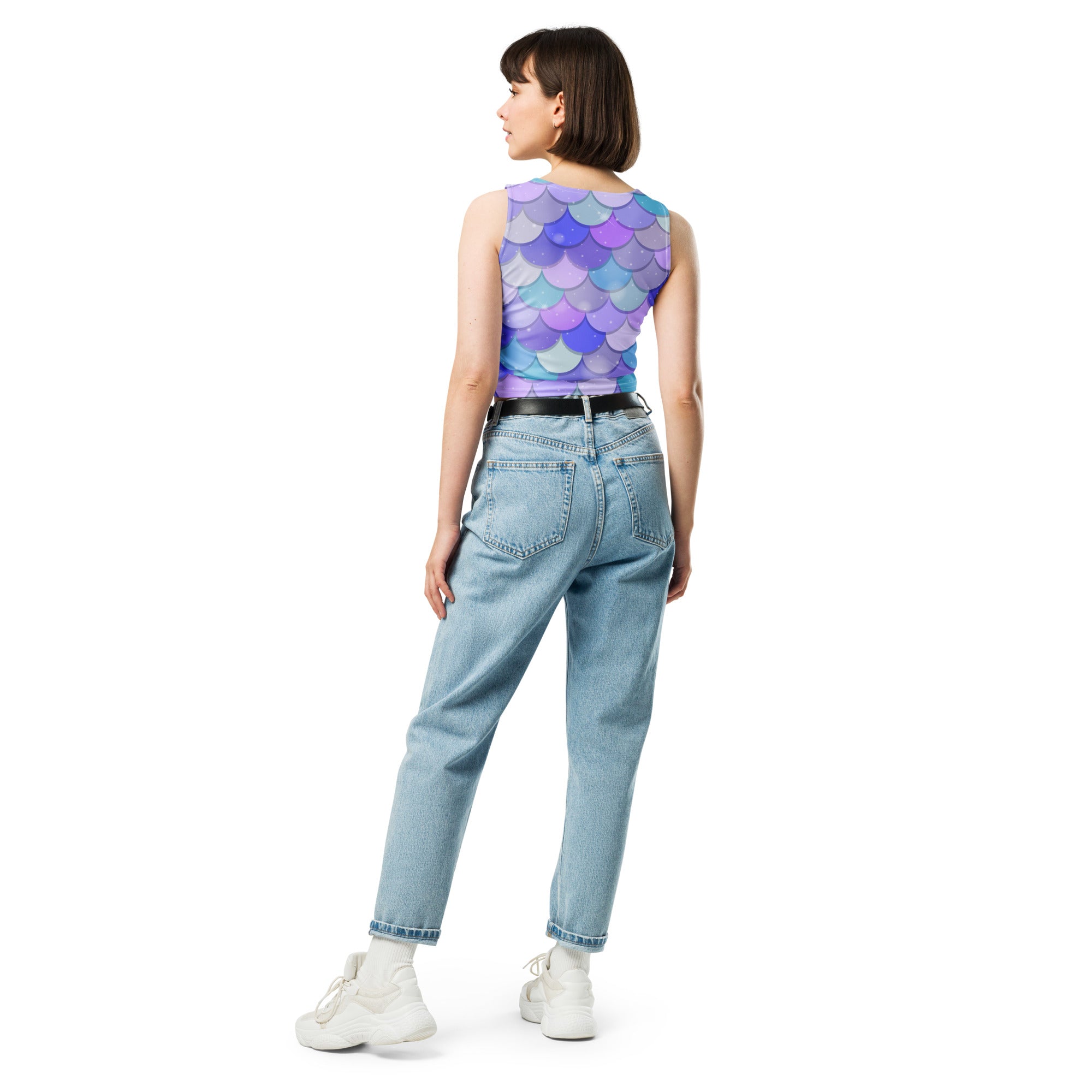 Women's Purple Mermaid Buttery Soft Crop Top- Quick-Drying UPF 50+ Stretch Top