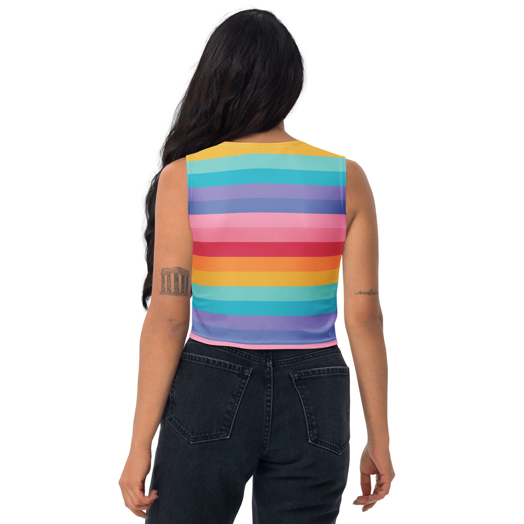 Women's Bright Striped Rainbow Buttery Soft Crop Top- Quick-Drying UPF 50+ Stretch Top
