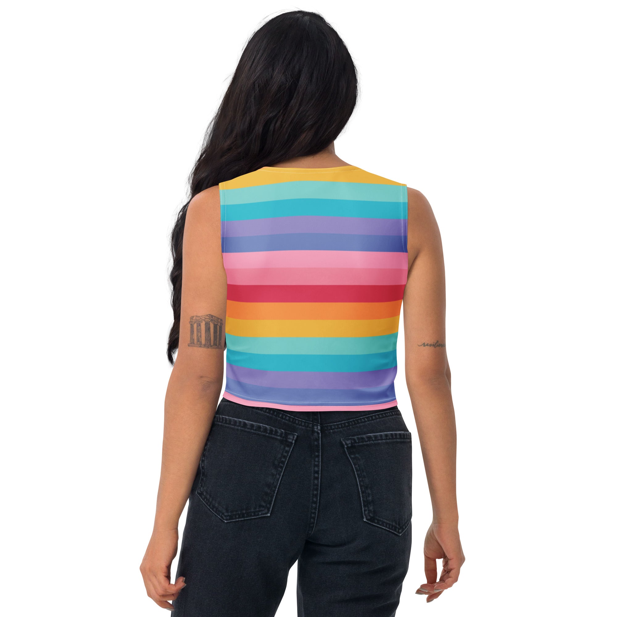 Women's Bright Striped Rainbow Buttery Soft Crop Top- Quick-Drying UPF 50+ Stretch Top