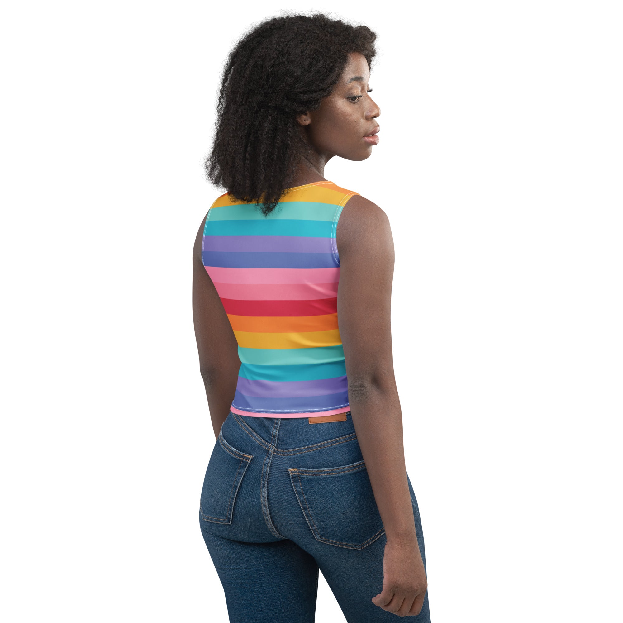Women's Bright Striped Rainbow Buttery Soft Crop Top- Quick-Drying UPF 50+ Stretch Top