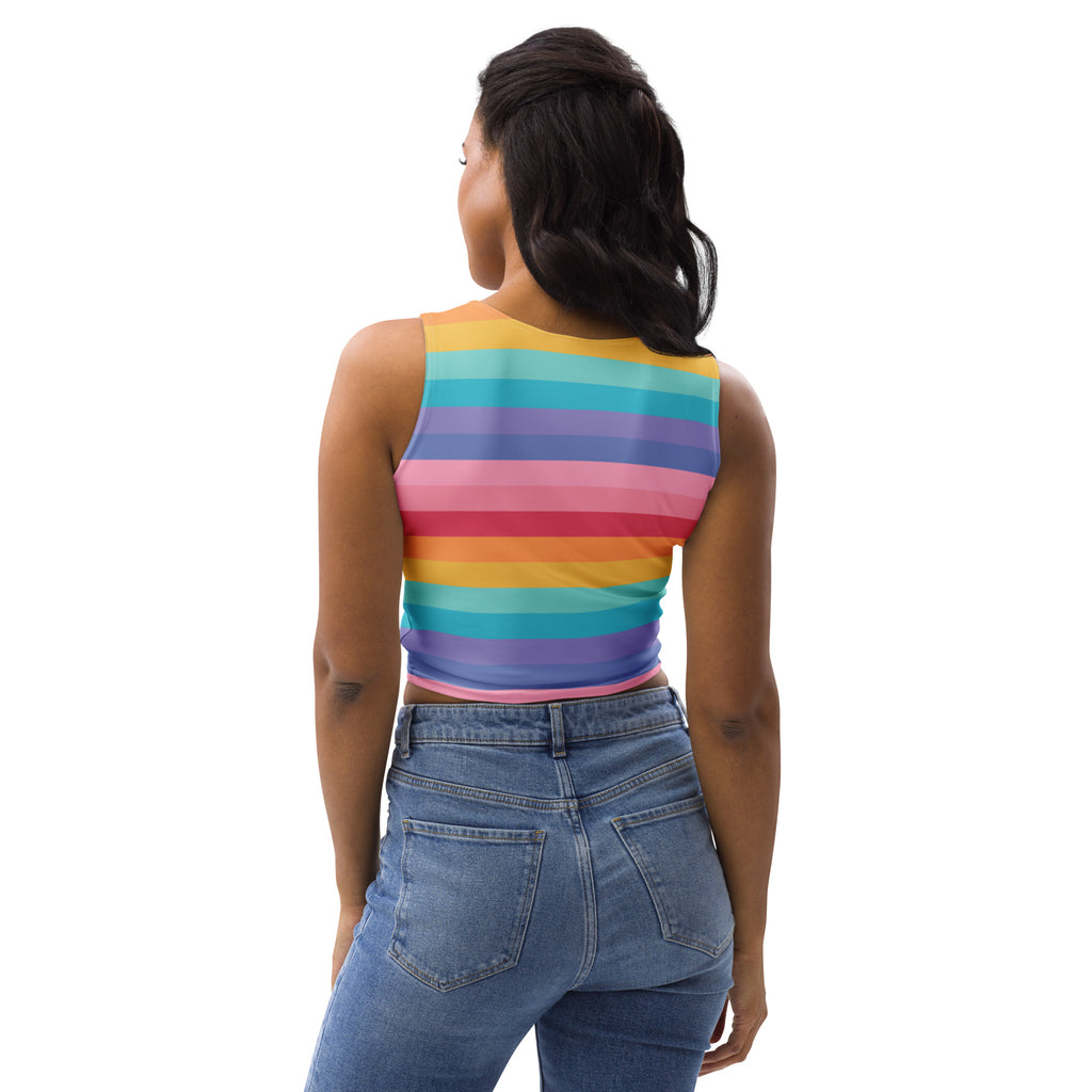Women's Bright Striped Rainbow Buttery Soft Crop Top- Quick-Drying UPF 50+ Stretch Top