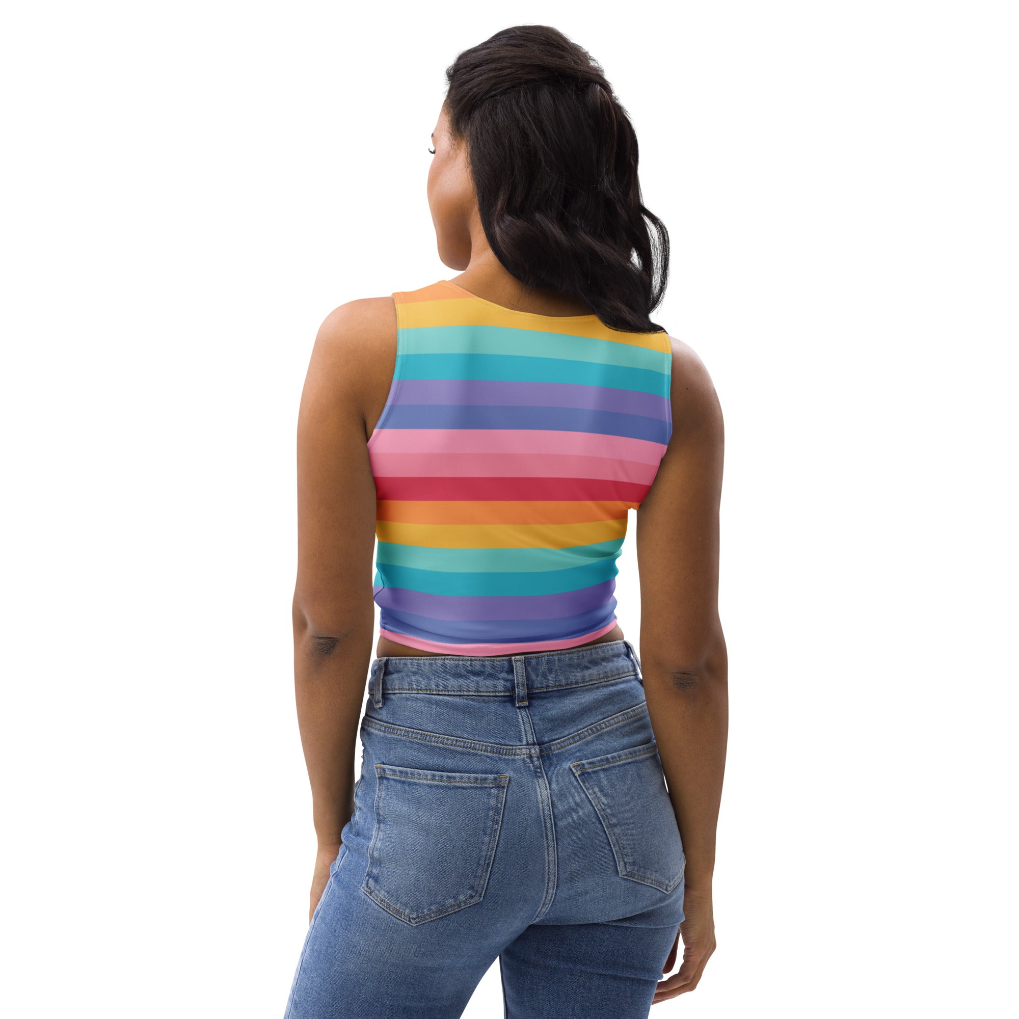 Women's Bright Striped Rainbow Buttery Soft Crop Top- Quick-Drying UPF 50+ Stretch Top