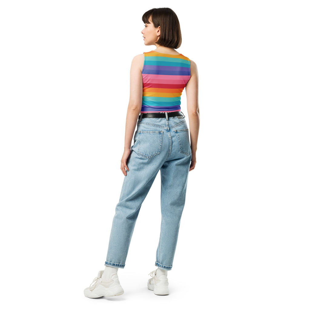 Women's Bright Striped Rainbow Buttery Soft Crop Top- Quick-Drying UPF 50+ Stretch Top