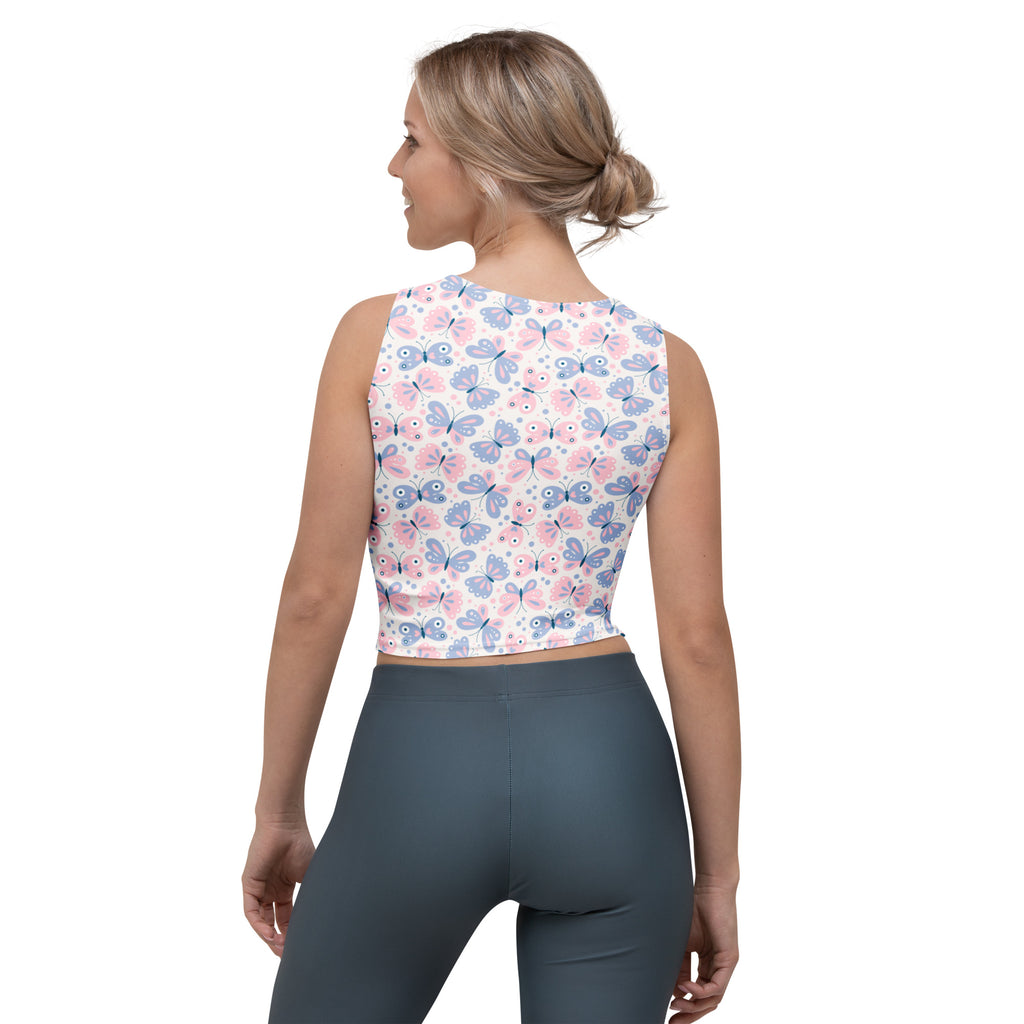 Women's Butterfly Print Buttery Soft Crop Top- Quick-Drying UPF 50+ Stretch Top