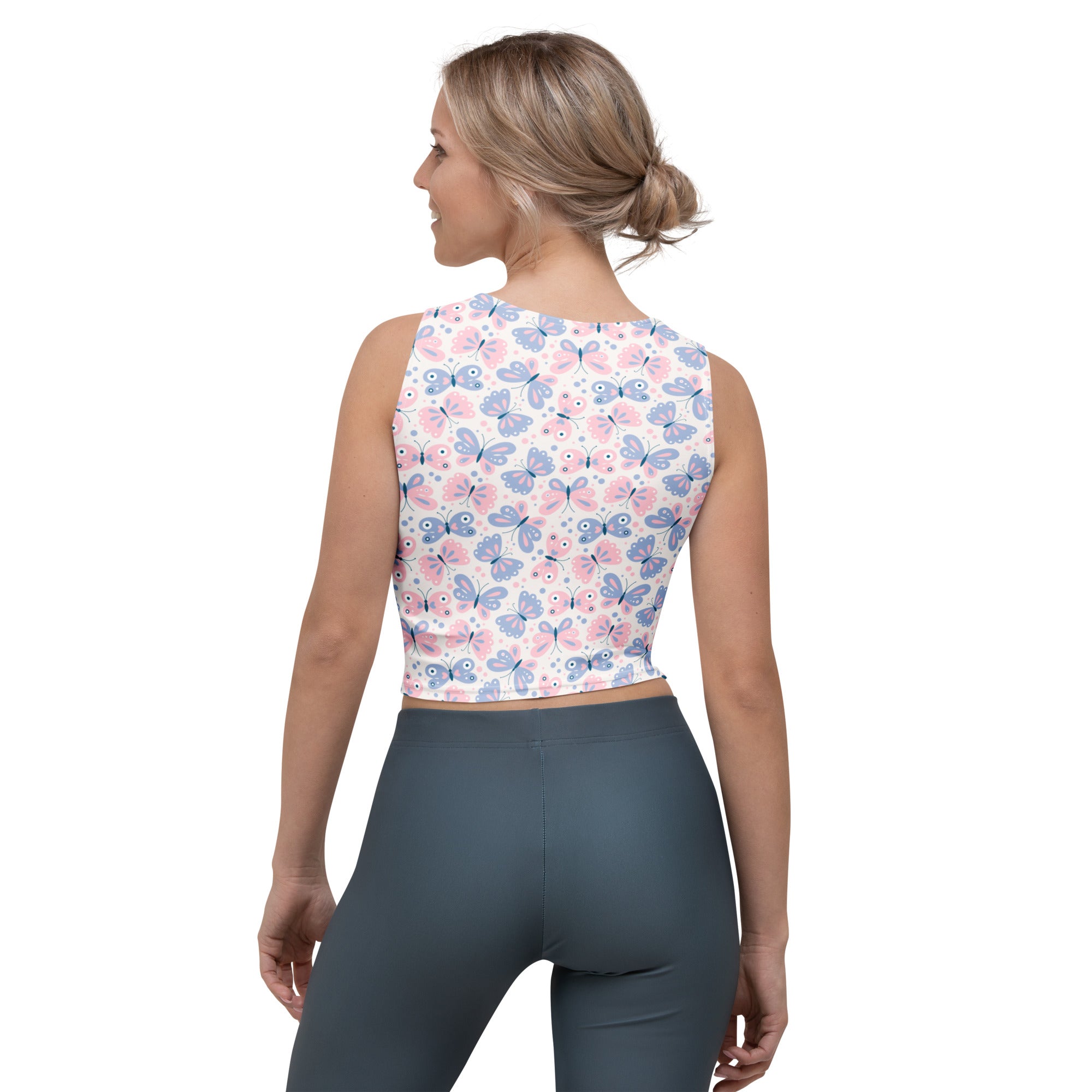 Women's Butterfly Print Buttery Soft Crop Top- Quick-Drying UPF 50+ Stretch Top