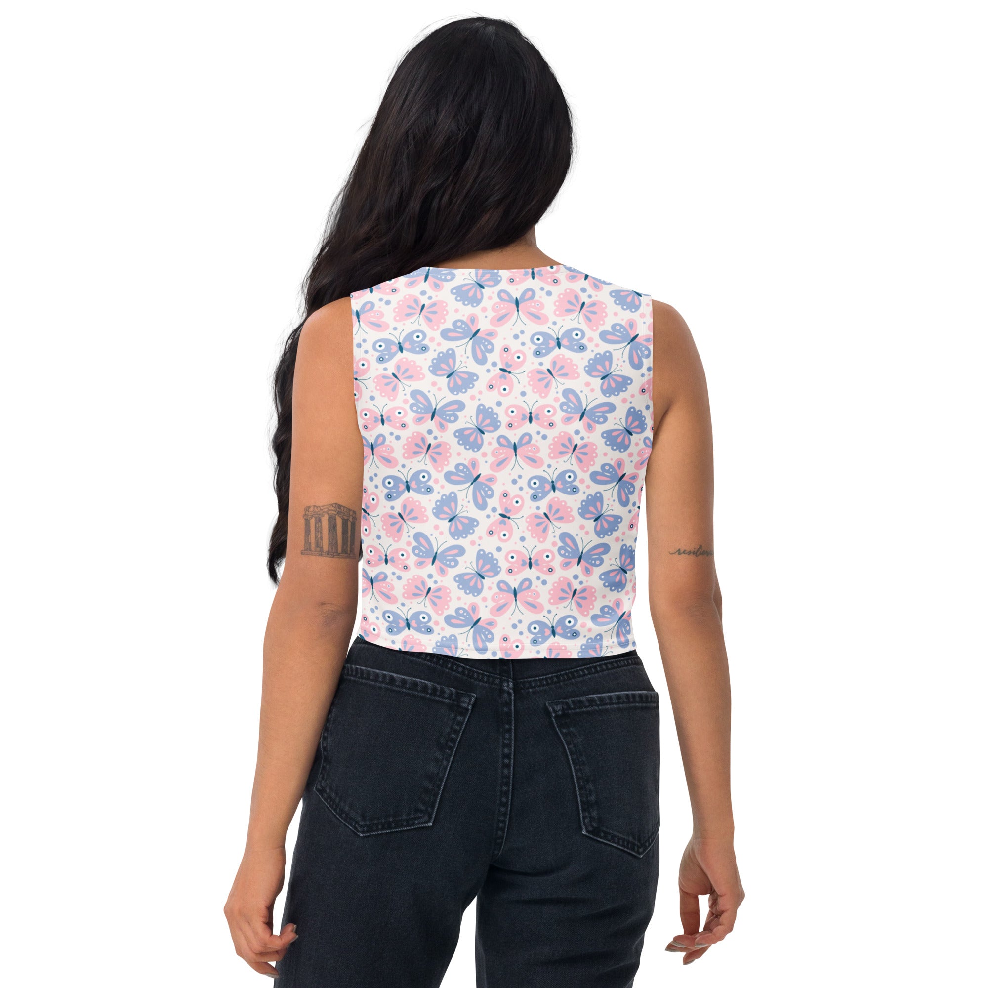 Women's Butterfly Print Buttery Soft Crop Top- Quick-Drying UPF 50+ Stretch Top