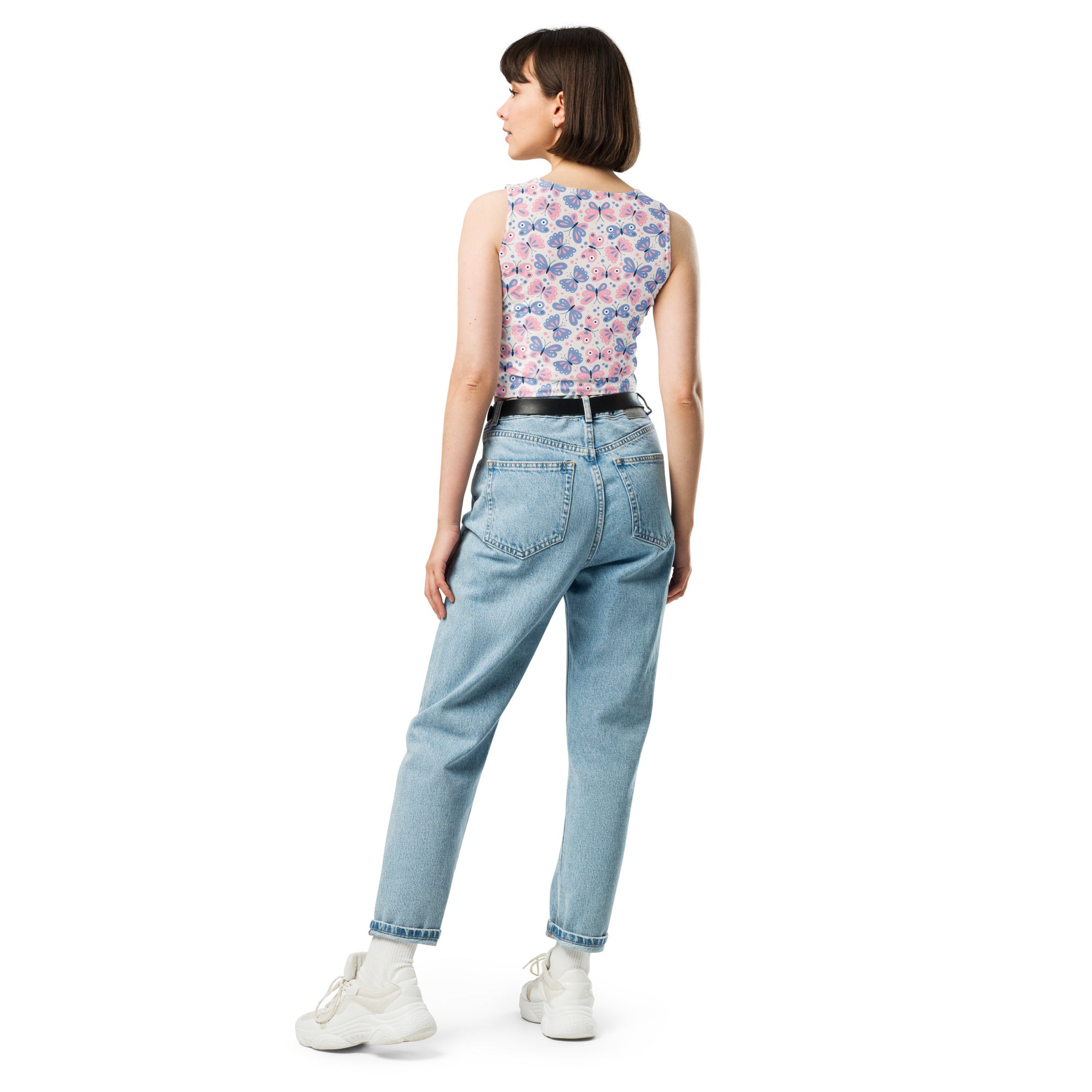 Women's Butterfly Print Buttery Soft Crop Top- Quick-Drying UPF 50+ Stretch Top