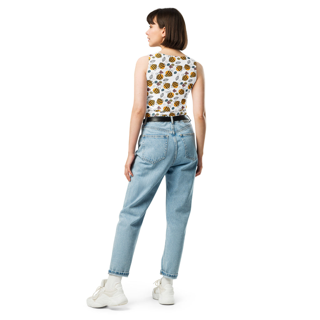Women's Floral Yellow Bumblebee Buttery Soft Crop Top- Quick-Drying UPF 50+ Stretch Top