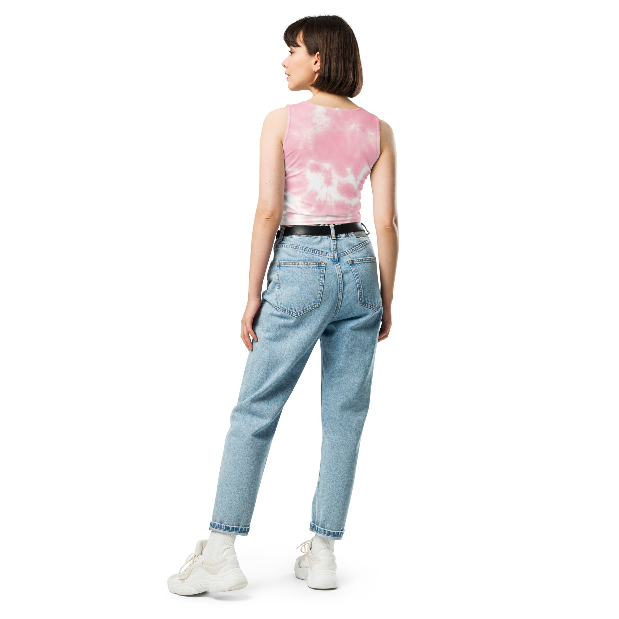 Women's Pink Tie Dye Buttery Soft Crop Top- Quick-Drying UPF 50+ Stretch Top
