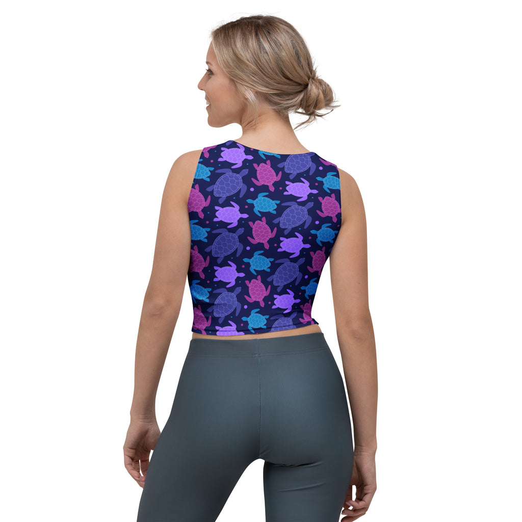 Women's Purple Sea Turtle Buttery Soft Crop Top- Quick-Drying UPF 50+ Stretch Top