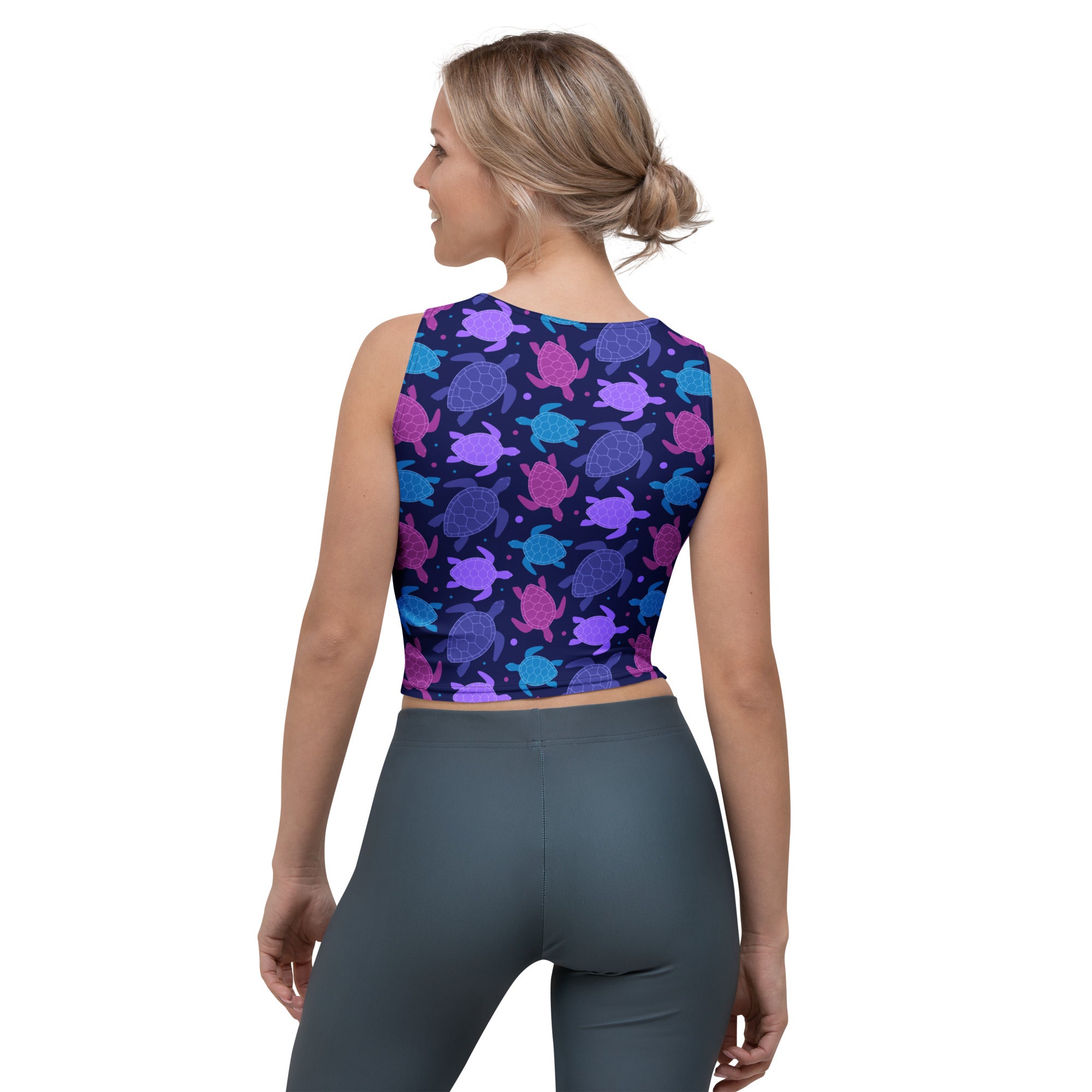 Women's Purple Sea Turtle Buttery Soft Crop Top- Quick-Drying UPF 50+ Stretch Top