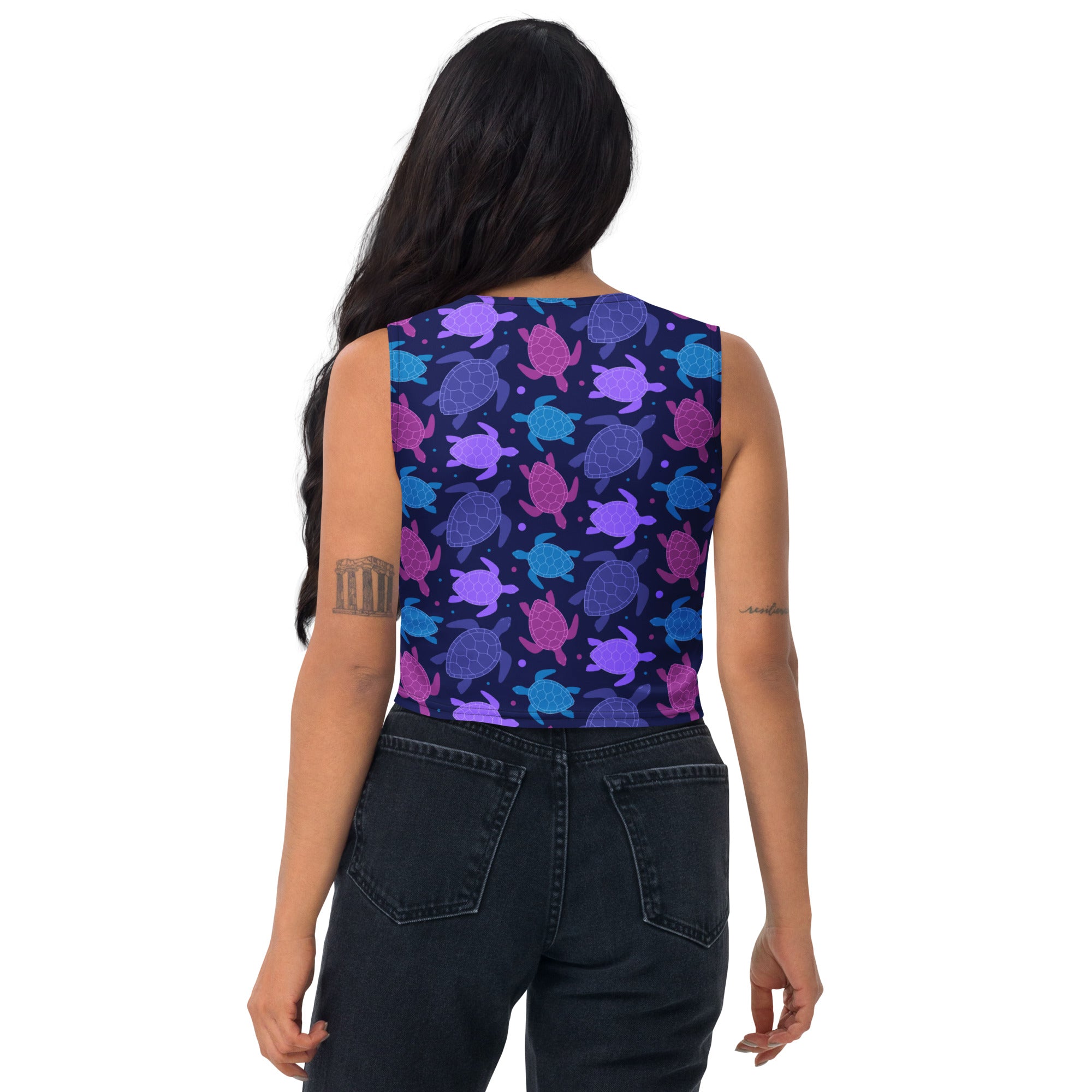 Women's Purple Sea Turtle Buttery Soft Crop Top- Quick-Drying UPF 50+ Stretch Top