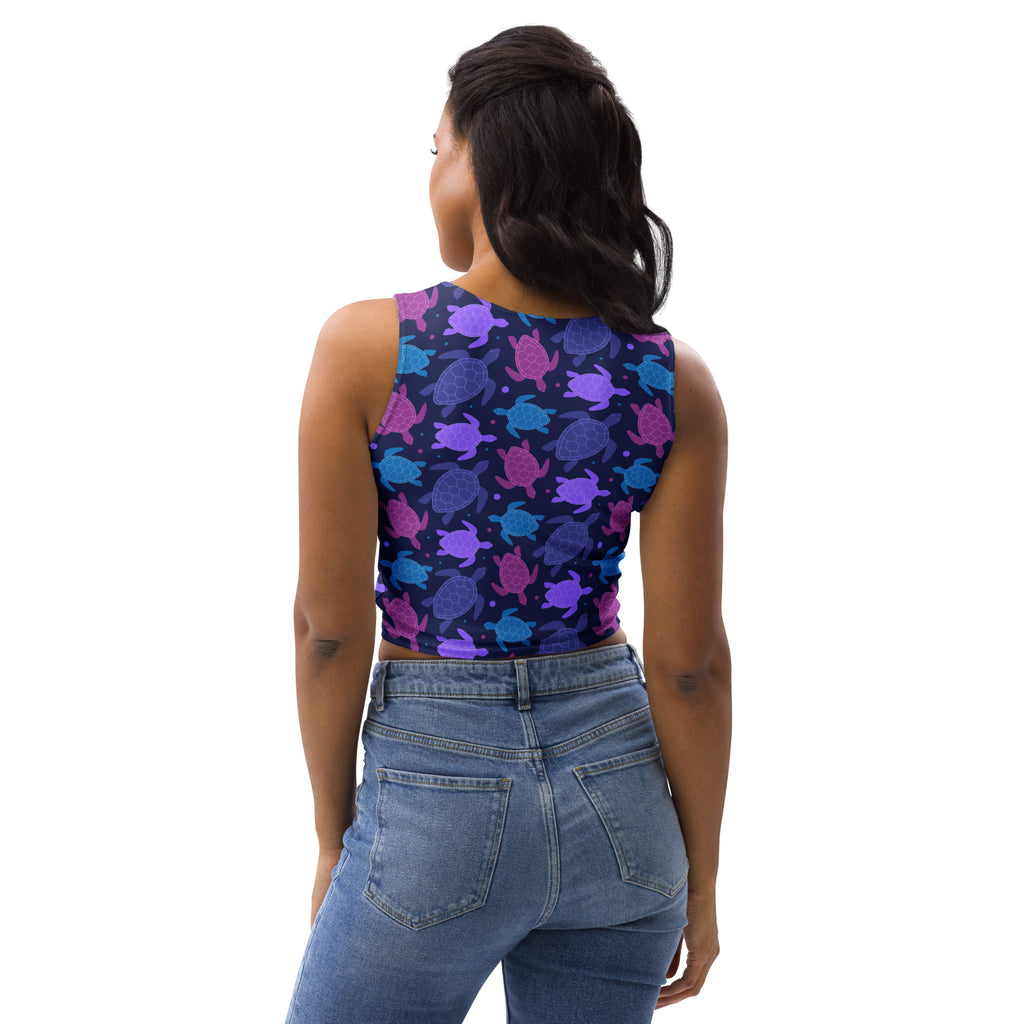Women's Purple Sea Turtle Buttery Soft Crop Top- Quick-Drying UPF 50+ Stretch Top