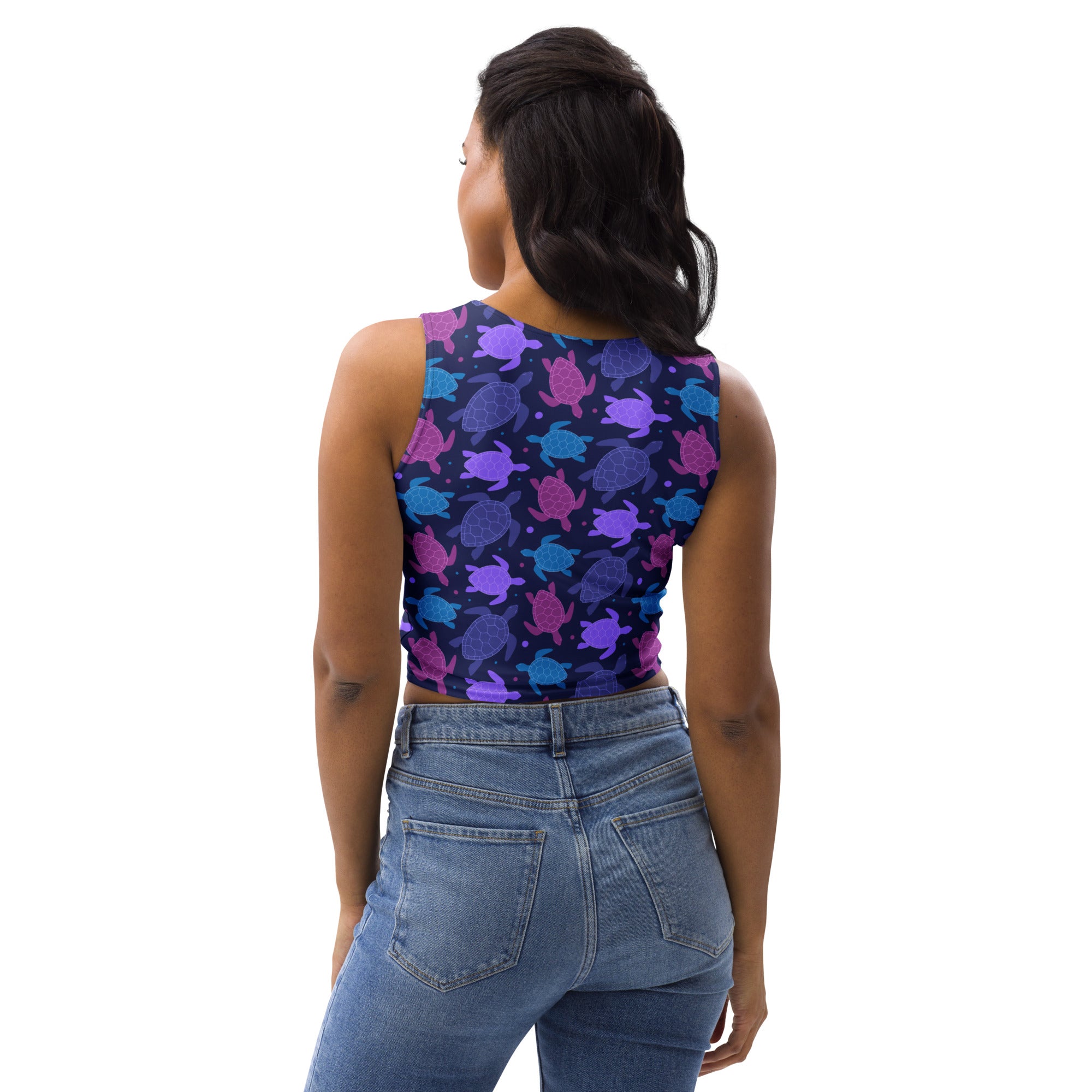 Women's Purple Sea Turtle Buttery Soft Crop Top- Quick-Drying UPF 50+ Stretch Top