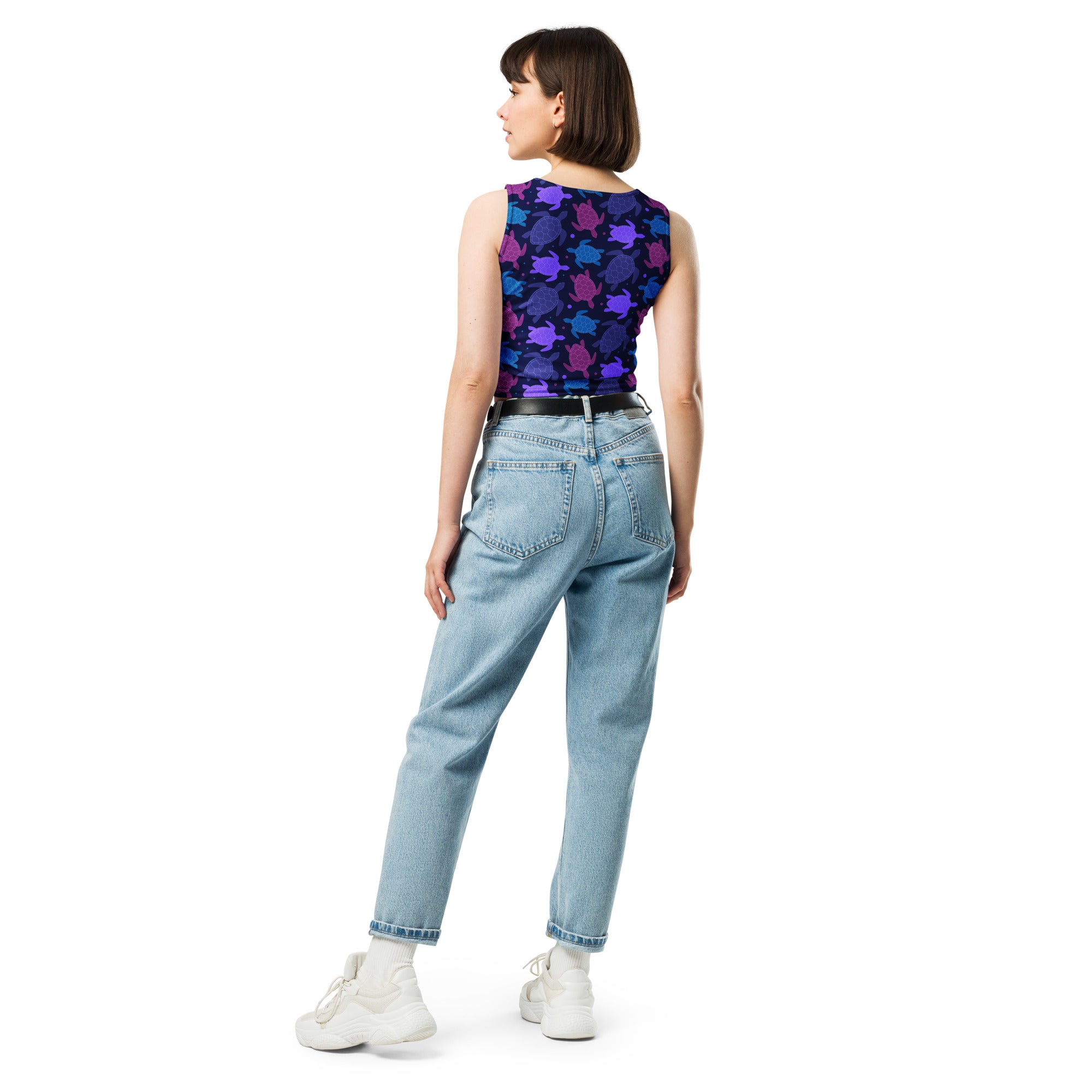 Women's Purple Sea Turtle Buttery Soft Crop Top- Quick-Drying UPF 50+ Stretch Top