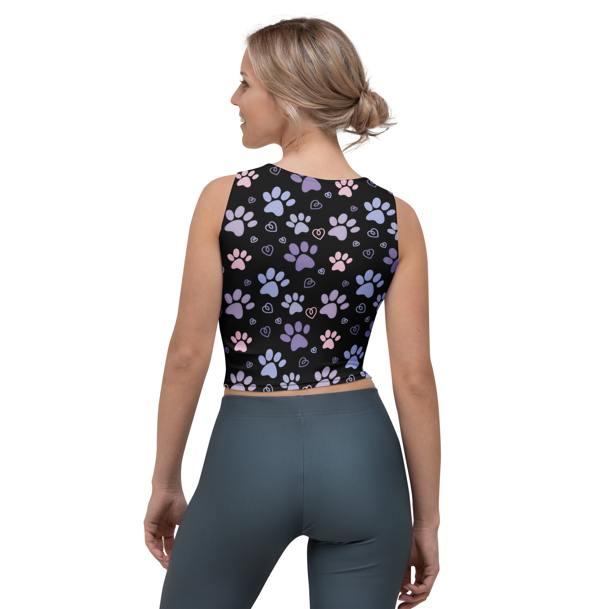 Women's Pastel Paw Print Buttery Soft Crop Top- Quick-Drying UPF 50+ Stretch Top