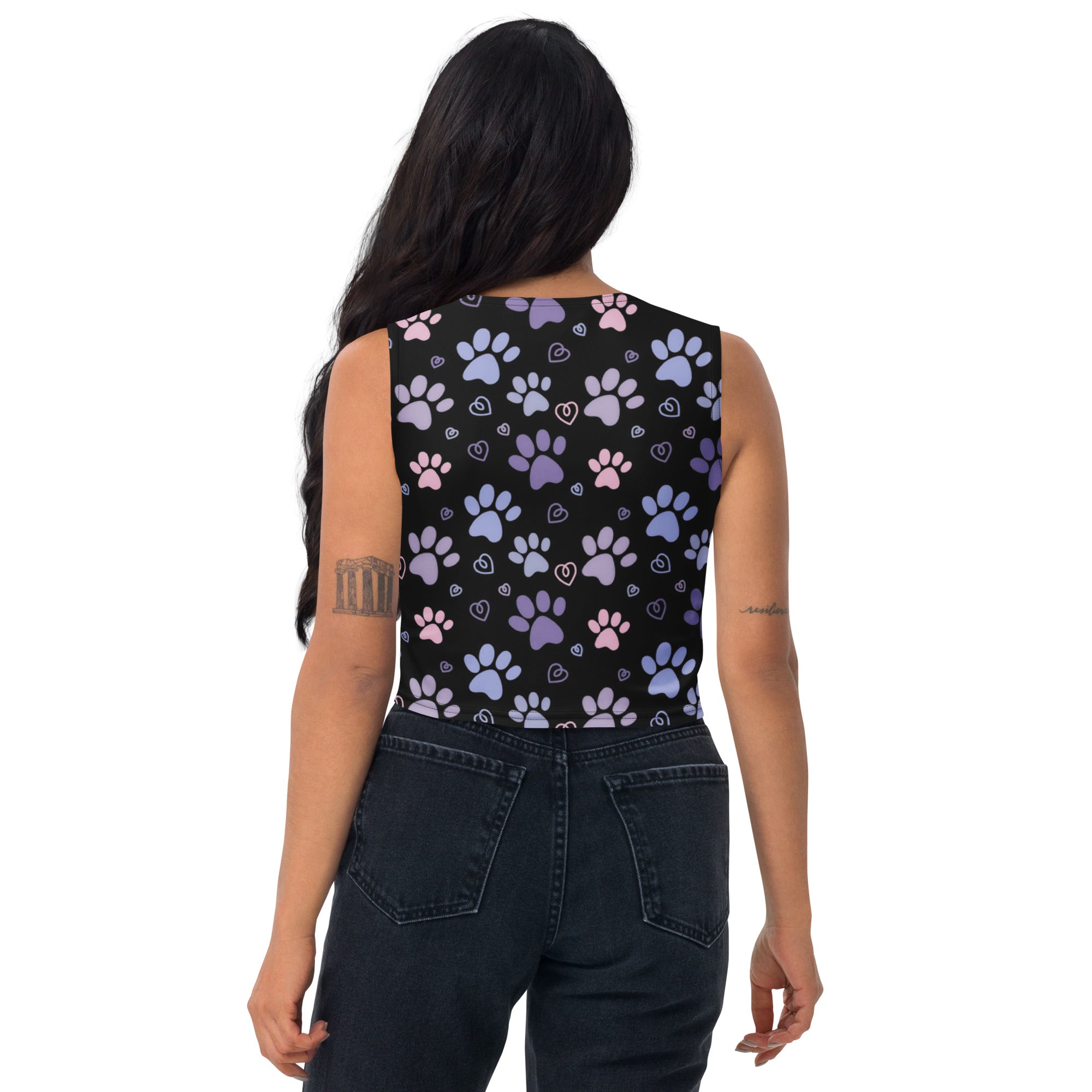 Women's Pastel Paw Print Buttery Soft Crop Top- Quick-Drying UPF 50+ Stretch Top