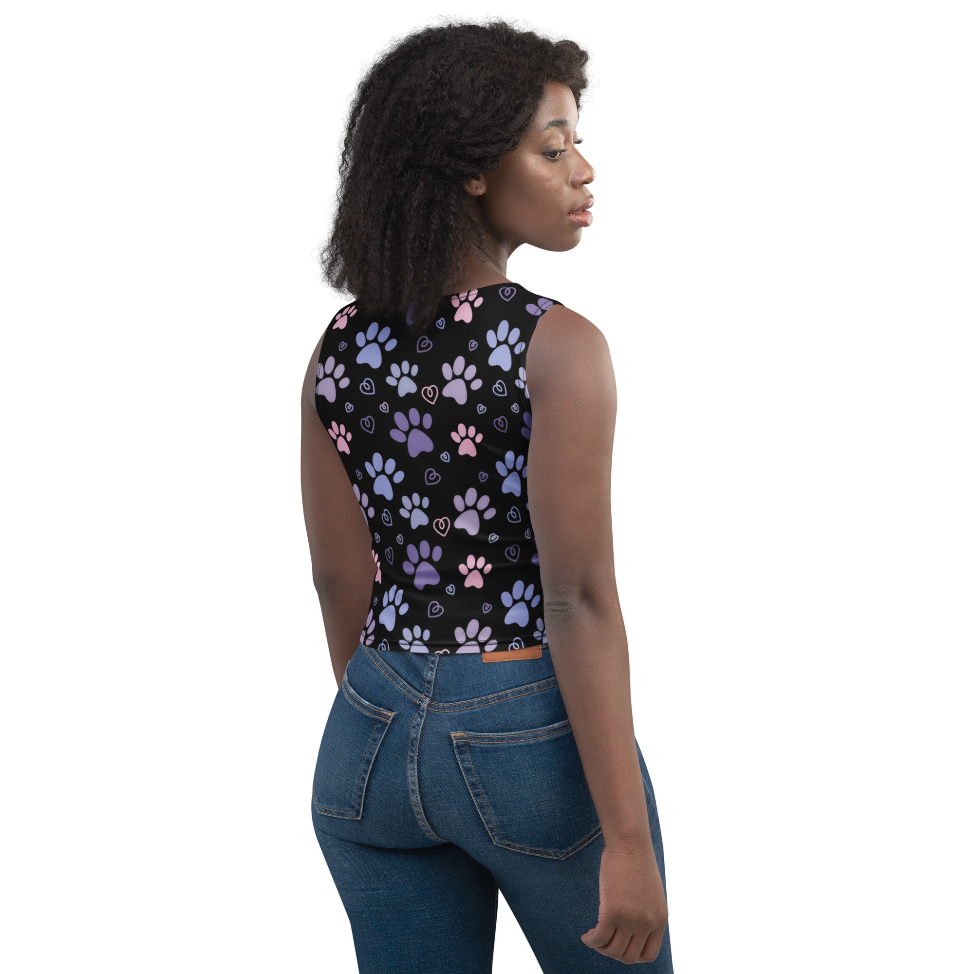Women's Pastel Paw Print Buttery Soft Crop Top- Quick-Drying UPF 50+ Stretch Top