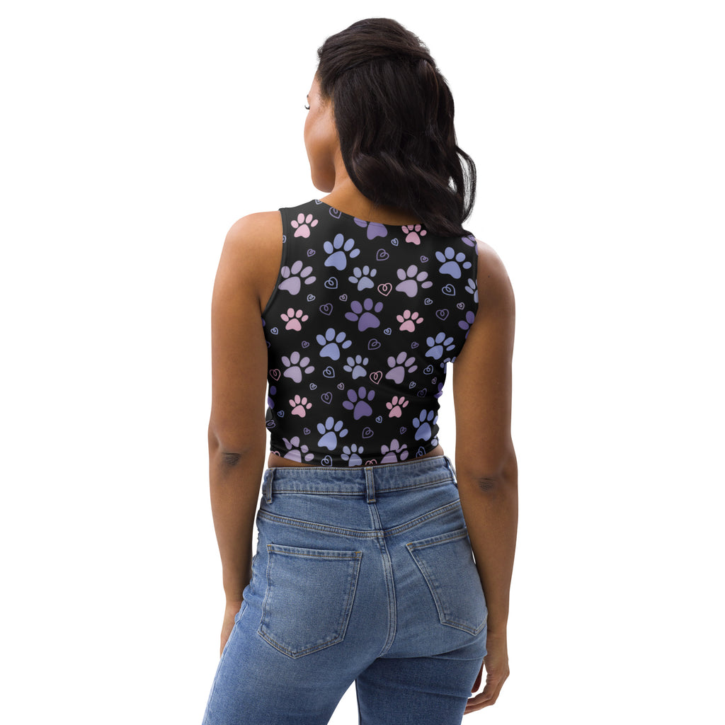 Women's Pastel Paw Print Buttery Soft Crop Top- Quick-Drying UPF 50+ Stretch Top