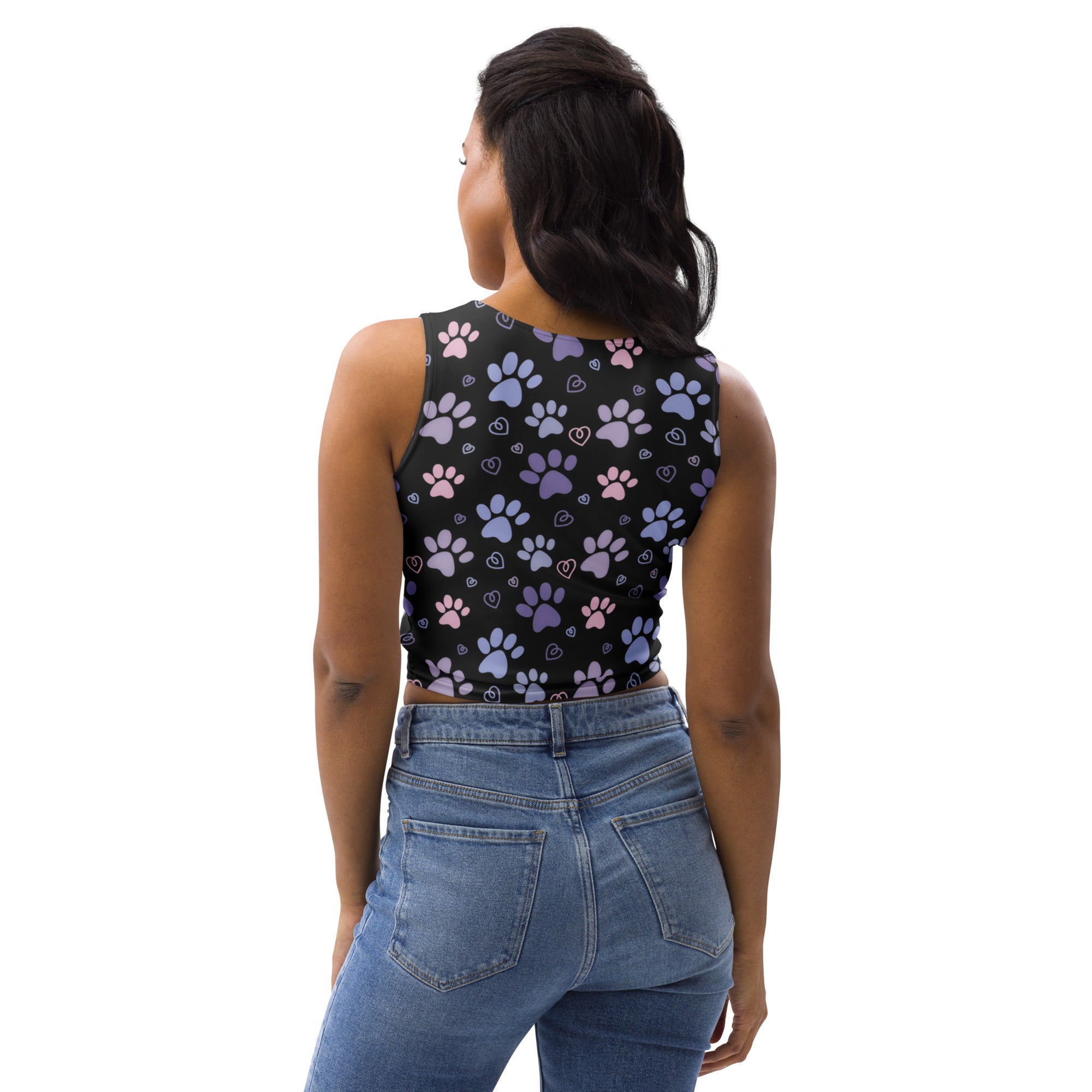 Women's Pastel Paw Print Buttery Soft Crop Top- Quick-Drying UPF 50+ Stretch Top