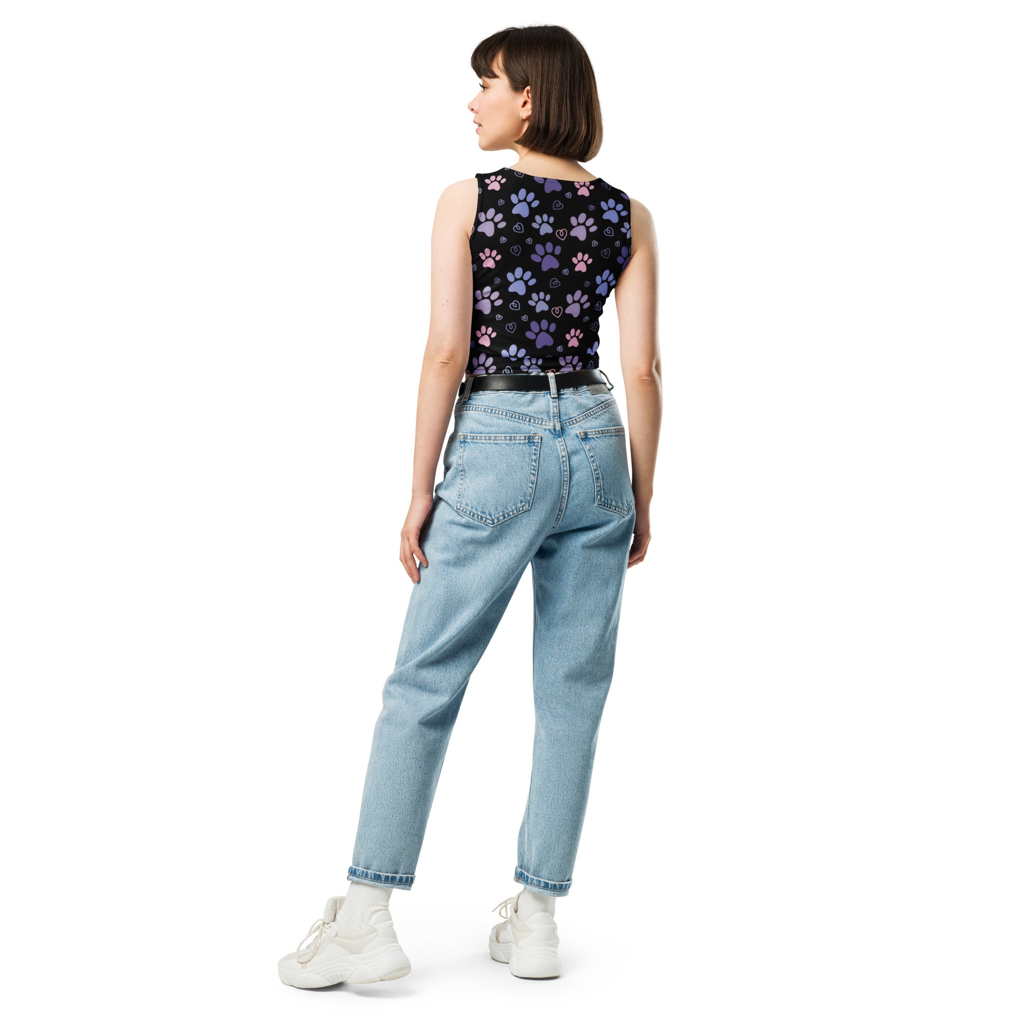 Women's Pastel Paw Print Buttery Soft Crop Top- Quick-Drying UPF 50+ Stretch Top