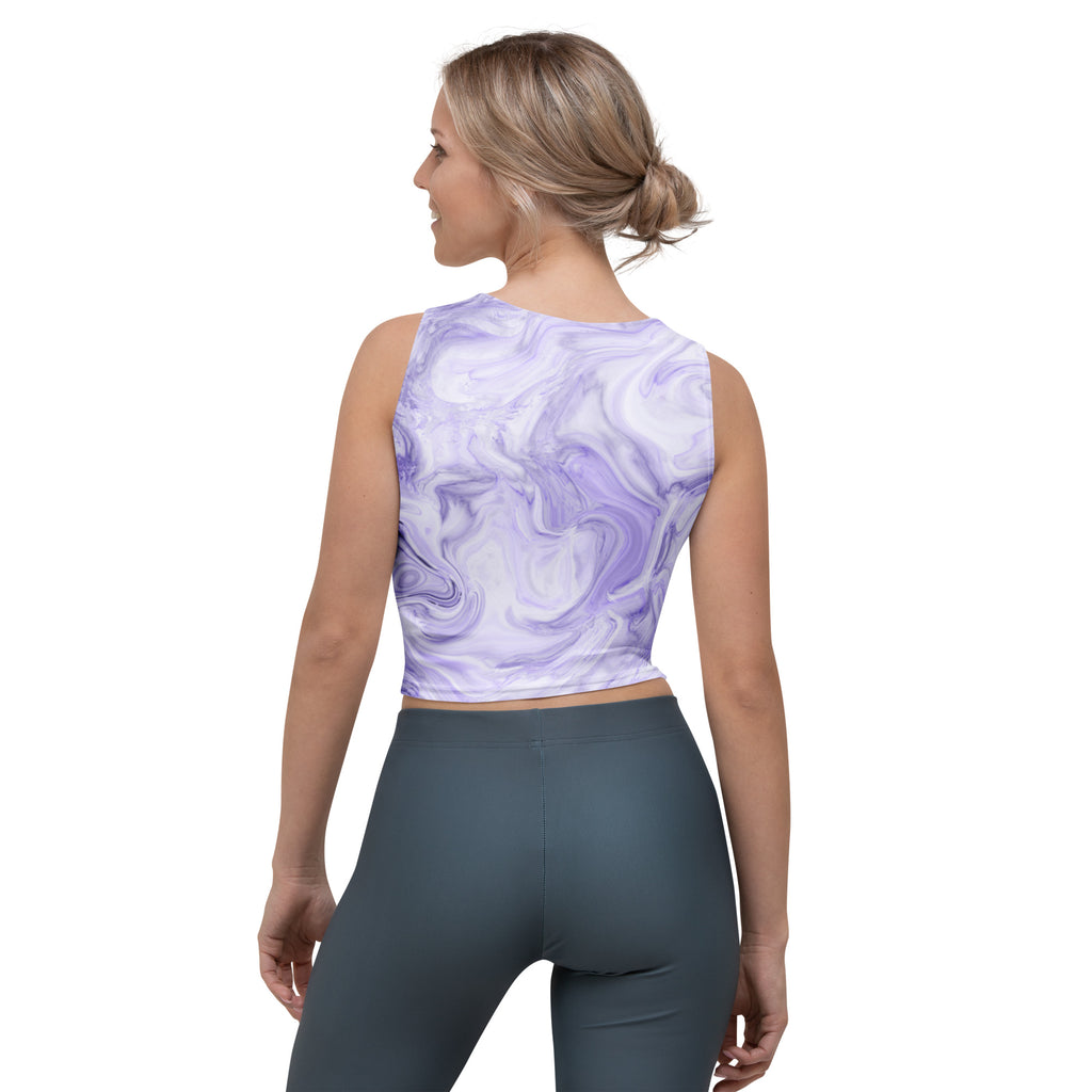 Women's Purple Watercolor Marble Buttery Soft Crop Top- Quick-Drying UPF 50+ Stretch Top