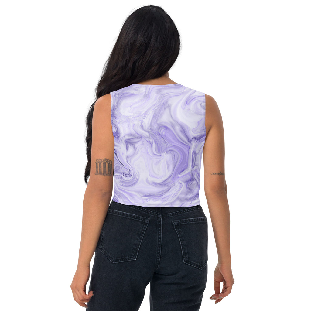 Women's Purple Watercolor Marble Buttery Soft Crop Top- Quick-Drying UPF 50+ Stretch Top