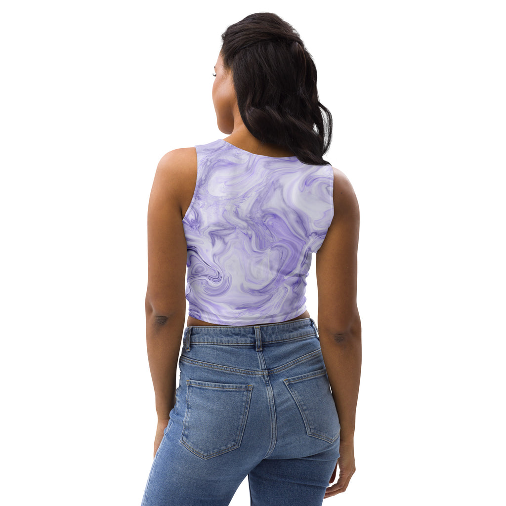 Women's Purple Watercolor Marble Buttery Soft Crop Top- Quick-Drying UPF 50+ Stretch Top