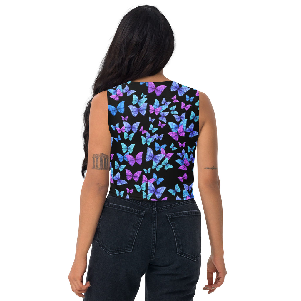 Women's Vibrant Butterfly Buttery Soft Crop Top- Quick-Drying UPF 50+ Stretch Top