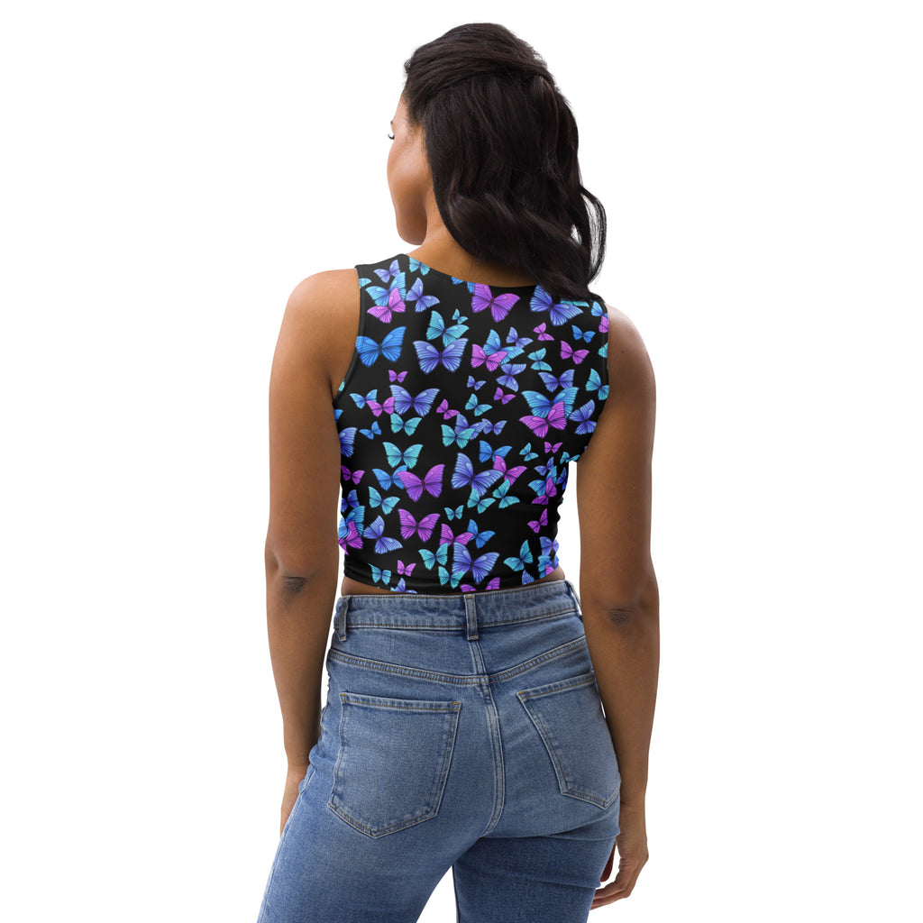 Women's Vibrant Butterfly Buttery Soft Crop Top- Quick-Drying UPF 50+ Stretch Top