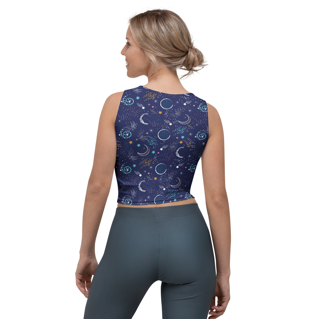 Women's Moon and Stars Buttery Soft Crop Top- Quick-Drying UPF 50+ Stretch Top