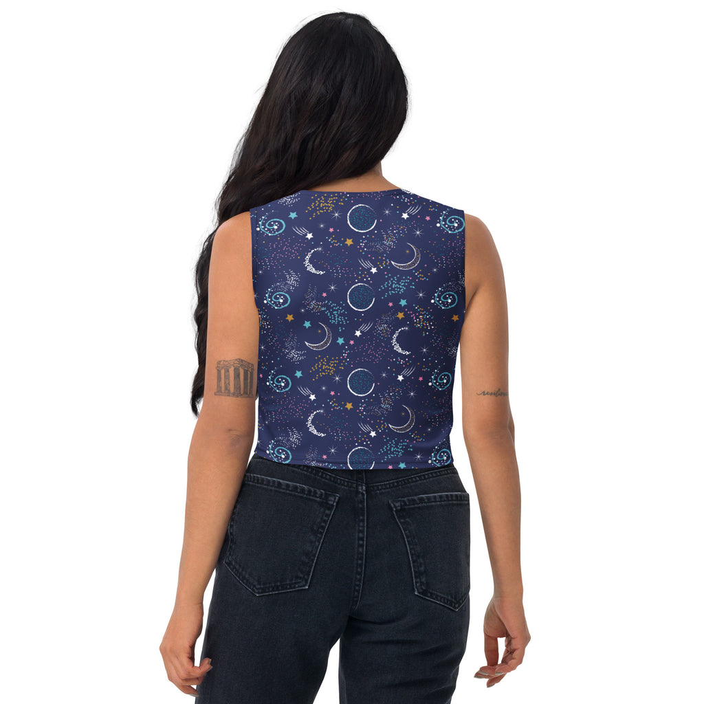 Women's Moon and Stars Buttery Soft Crop Top- Quick-Drying UPF 50+ Stretch Top
