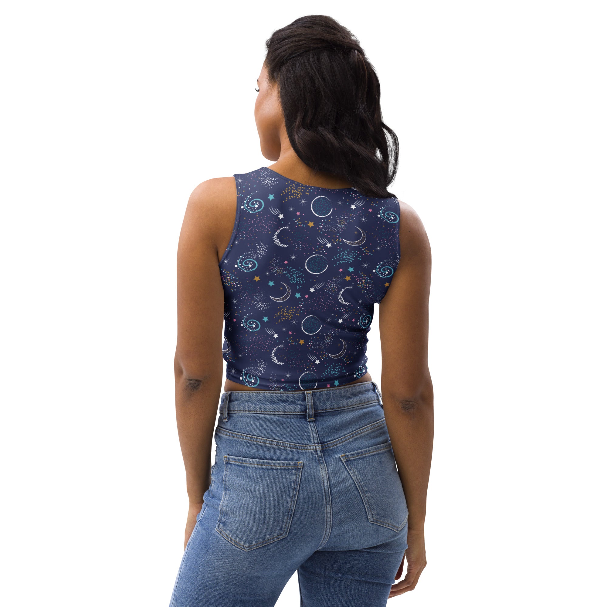 Women's Moon and Stars Buttery Soft Crop Top- Quick-Drying UPF 50+ Stretch Top