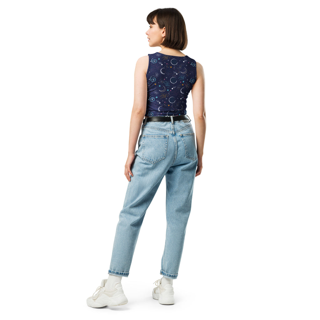 Women's Moon and Stars Buttery Soft Crop Top- Quick-Drying UPF 50+ Stretch Top