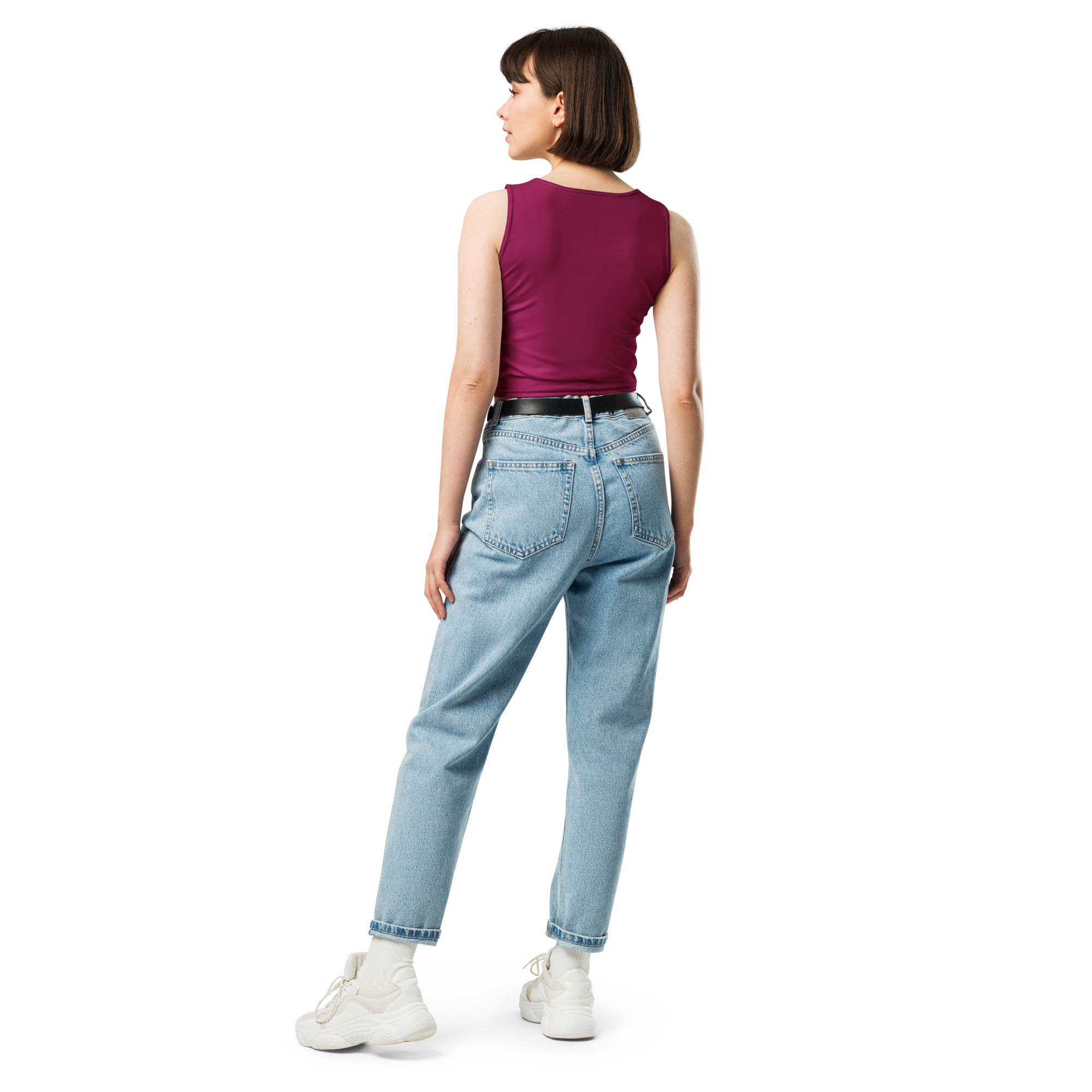 Women's Berry Red Buttery Soft Crop Top- Quick-Drying UPF 50+ Stretch Top