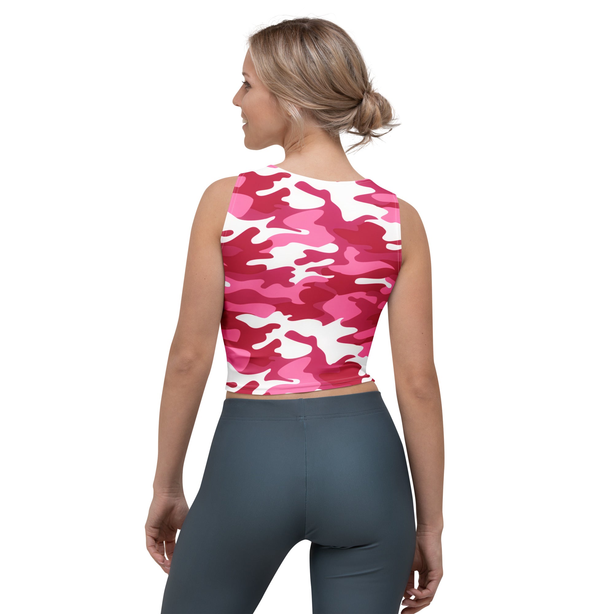 Women's Bright Pink Camouflage Buttery Soft Crop Top- Quick-Drying UPF 50+ Stretch Top