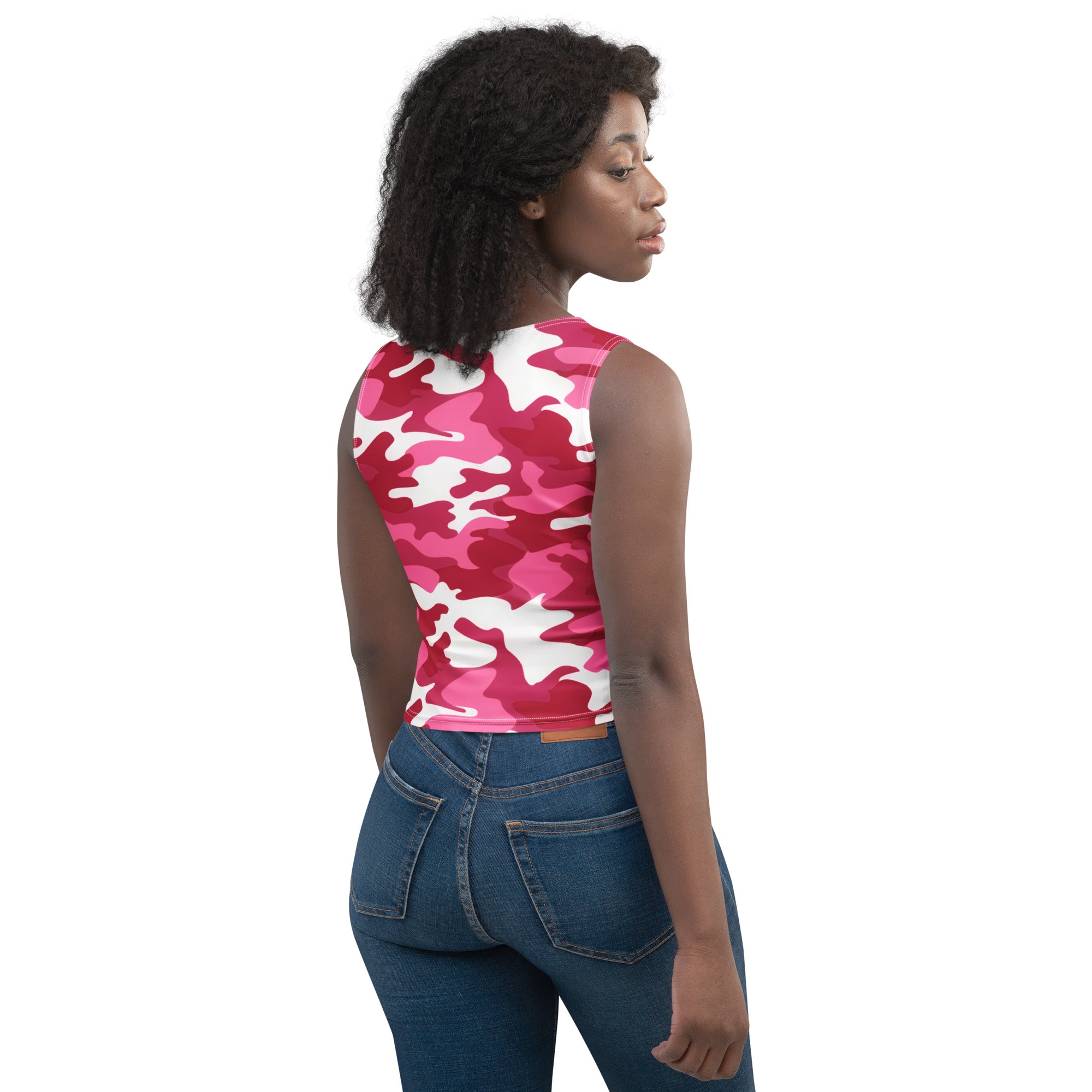 Women's Bright Pink Camouflage Buttery Soft Crop Top- Quick-Drying UPF 50+ Stretch Top