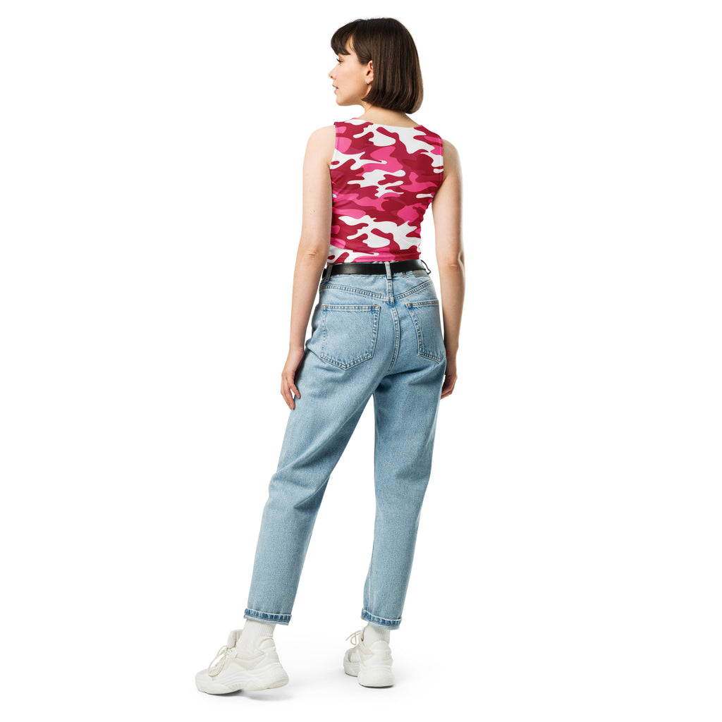 Women's Bright Pink Camouflage Buttery Soft Crop Top- Quick-Drying UPF 50+ Stretch Top