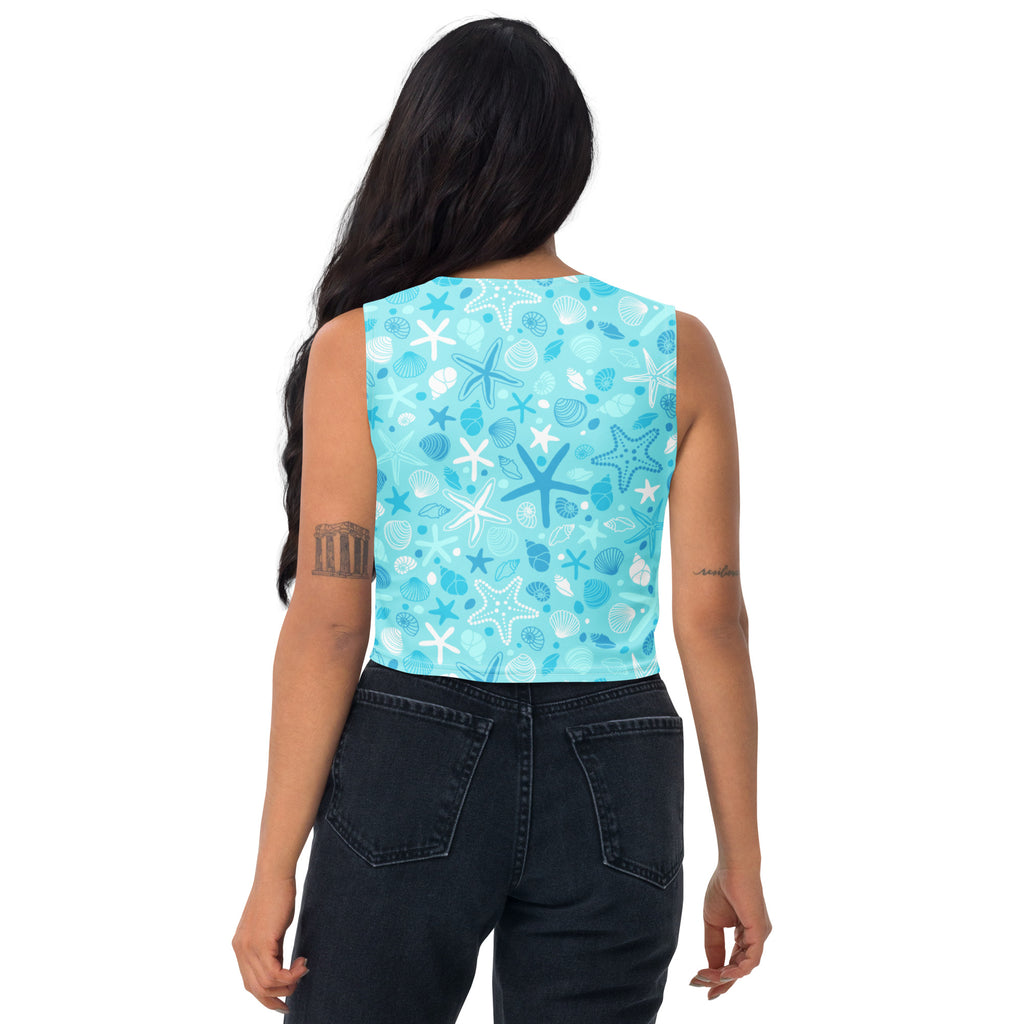 Women's Starfish & Shells Buttery Soft Crop Top- Quick-Drying UPF 50+ Stretch Top