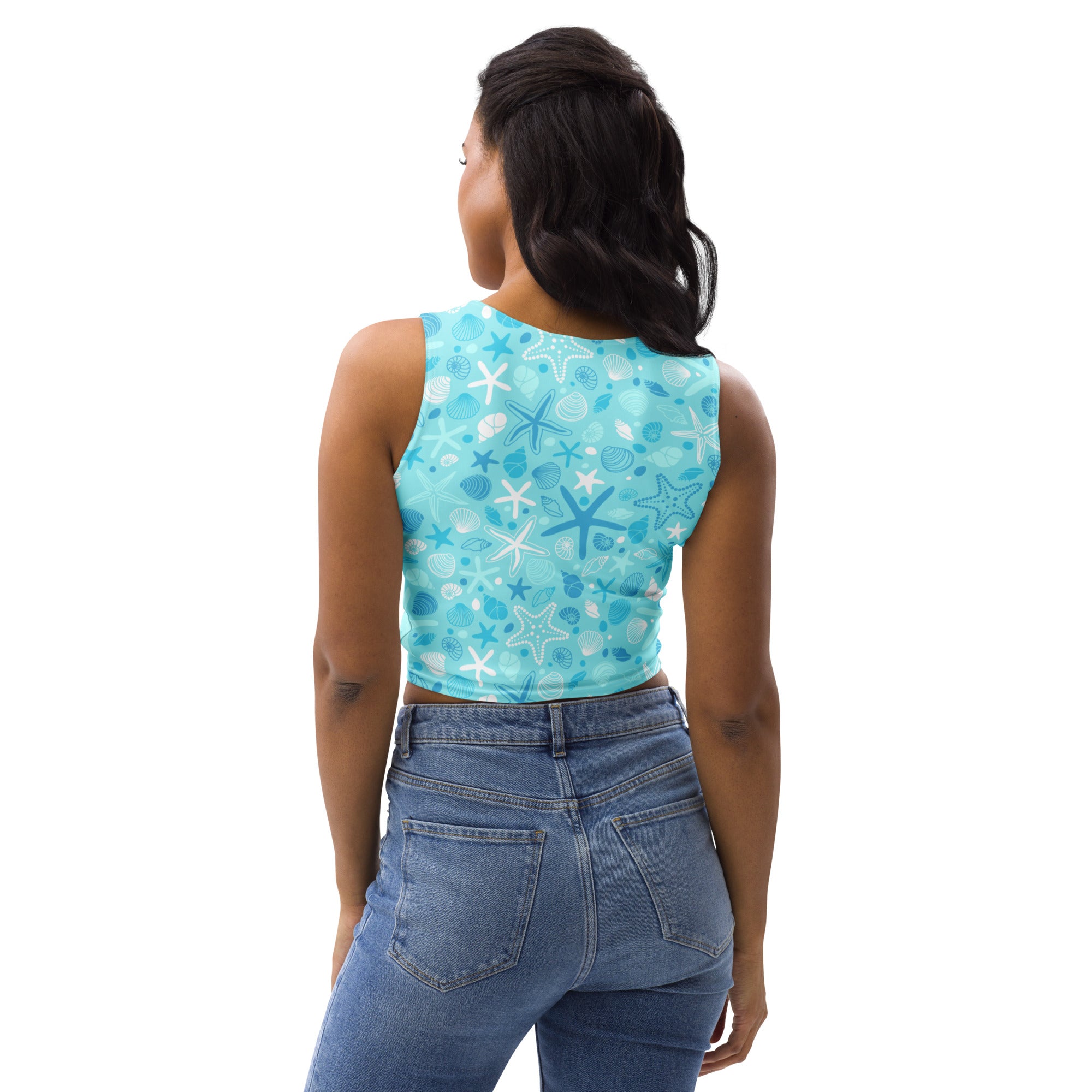 Women's Starfish & Shells Buttery Soft Crop Top- Quick-Drying UPF 50+ Stretch Top