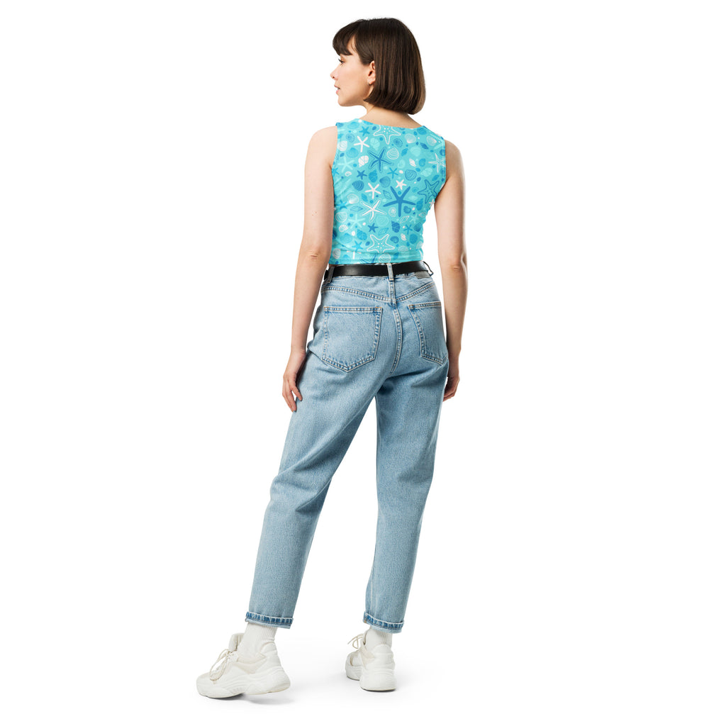 Women's Starfish & Shells Buttery Soft Crop Top- Quick-Drying UPF 50+ Stretch Top