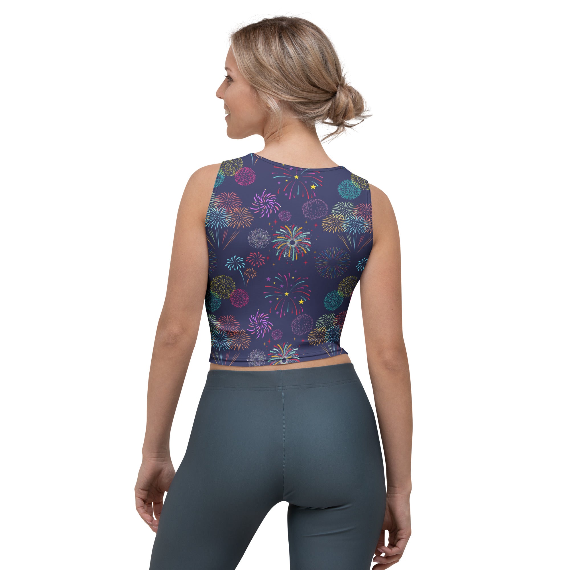 Women's Colorful Fireworks 4th of July Buttery Soft Crop Top- Quick-Drying UPF 50+ Stretch Top