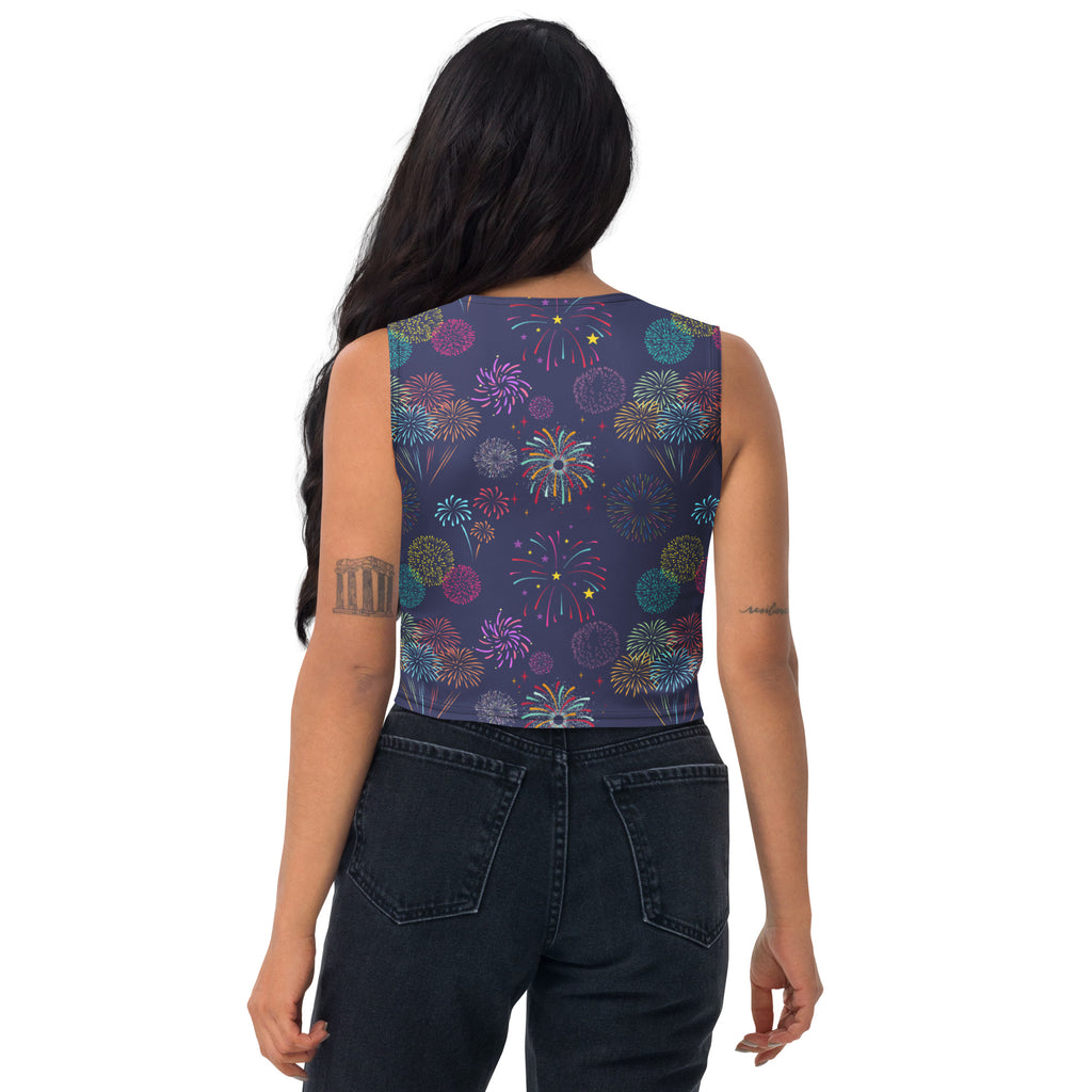 Women's Colorful Fireworks 4th of July Buttery Soft Crop Top- Quick-Drying UPF 50+ Stretch Top