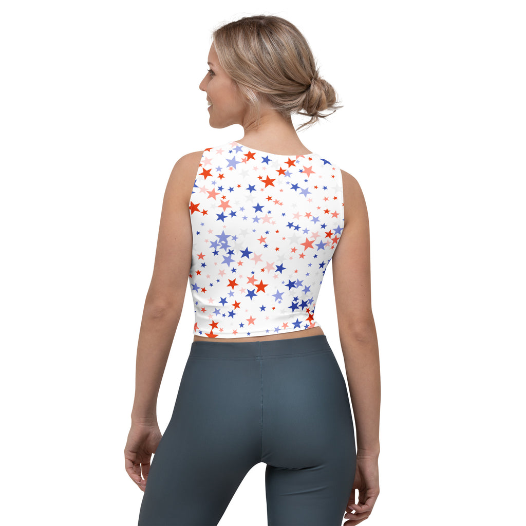Women's Red White Blue Star Buttery Soft Crop Top- Quick-Drying UPF 50+ Stretch Top
