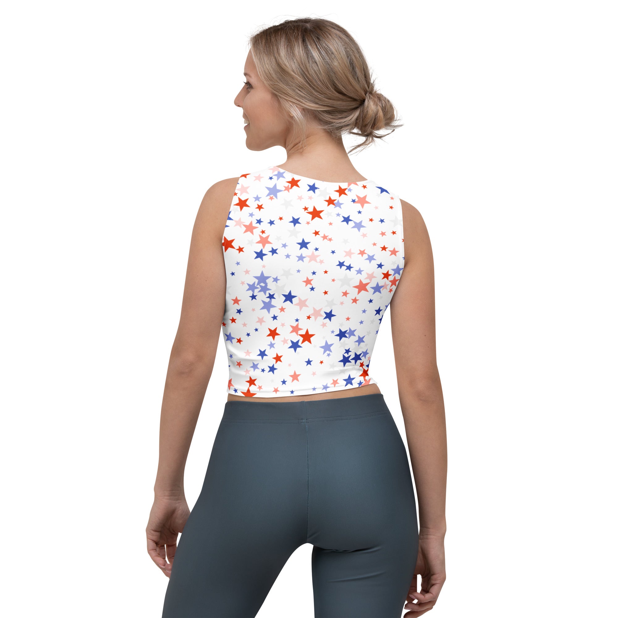 Women's Red White Blue Star Buttery Soft Crop Top- Quick-Drying UPF 50+ Stretch Top