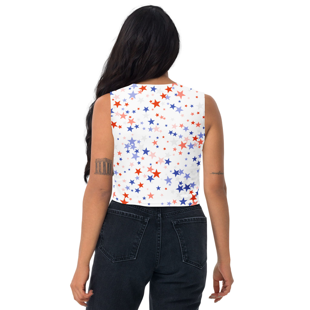 Women's Red White Blue Star Buttery Soft Crop Top- Quick-Drying UPF 50+ Stretch Top