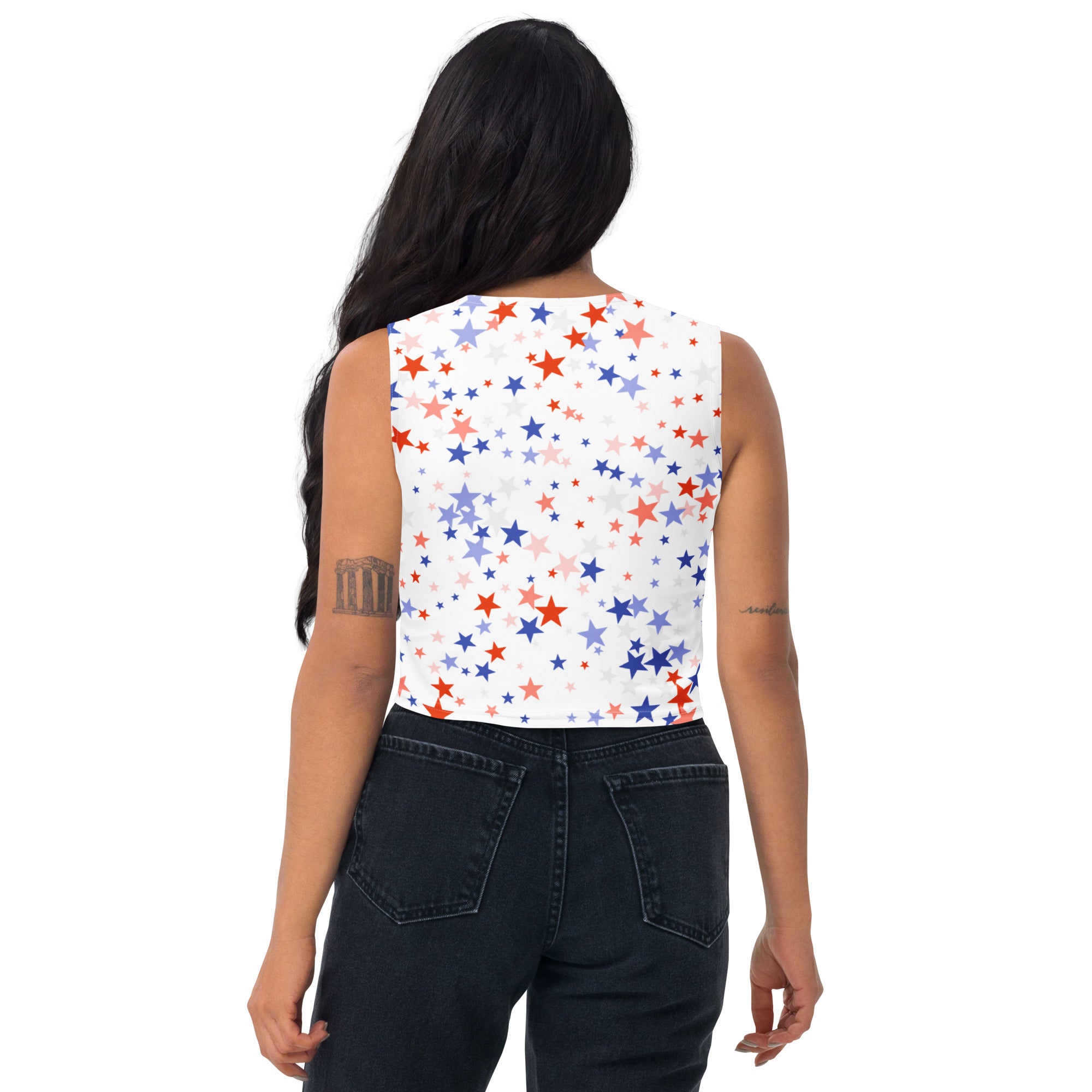 Women's Red White Blue Star Buttery Soft Crop Top- Quick-Drying UPF 50+ Stretch Top