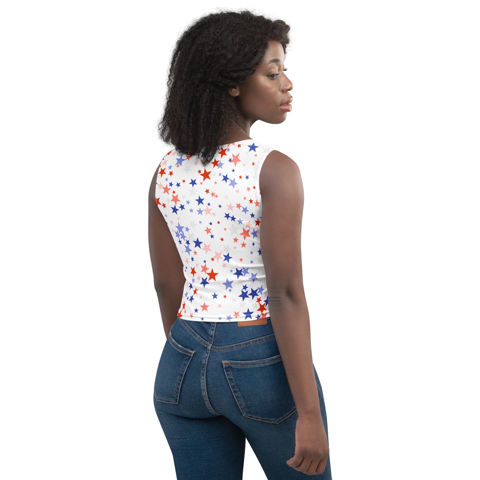 Women's Red White Blue Star Buttery Soft Crop Top- Quick-Drying UPF 50+ Stretch Top