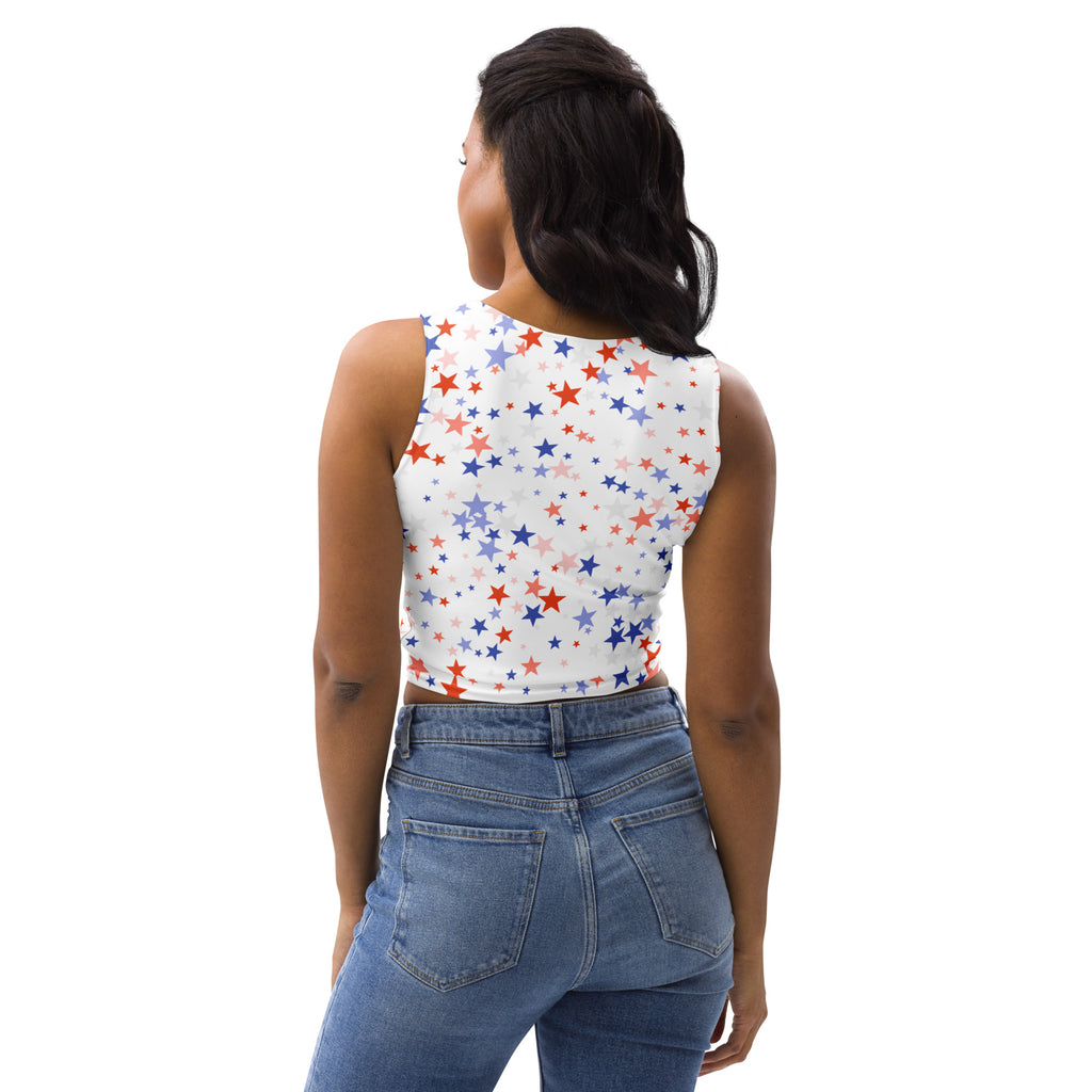 Women's Red White Blue Star Buttery Soft Crop Top- Quick-Drying UPF 50+ Stretch Top